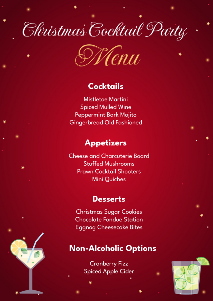 Christmas Cocktail Menu Template Free