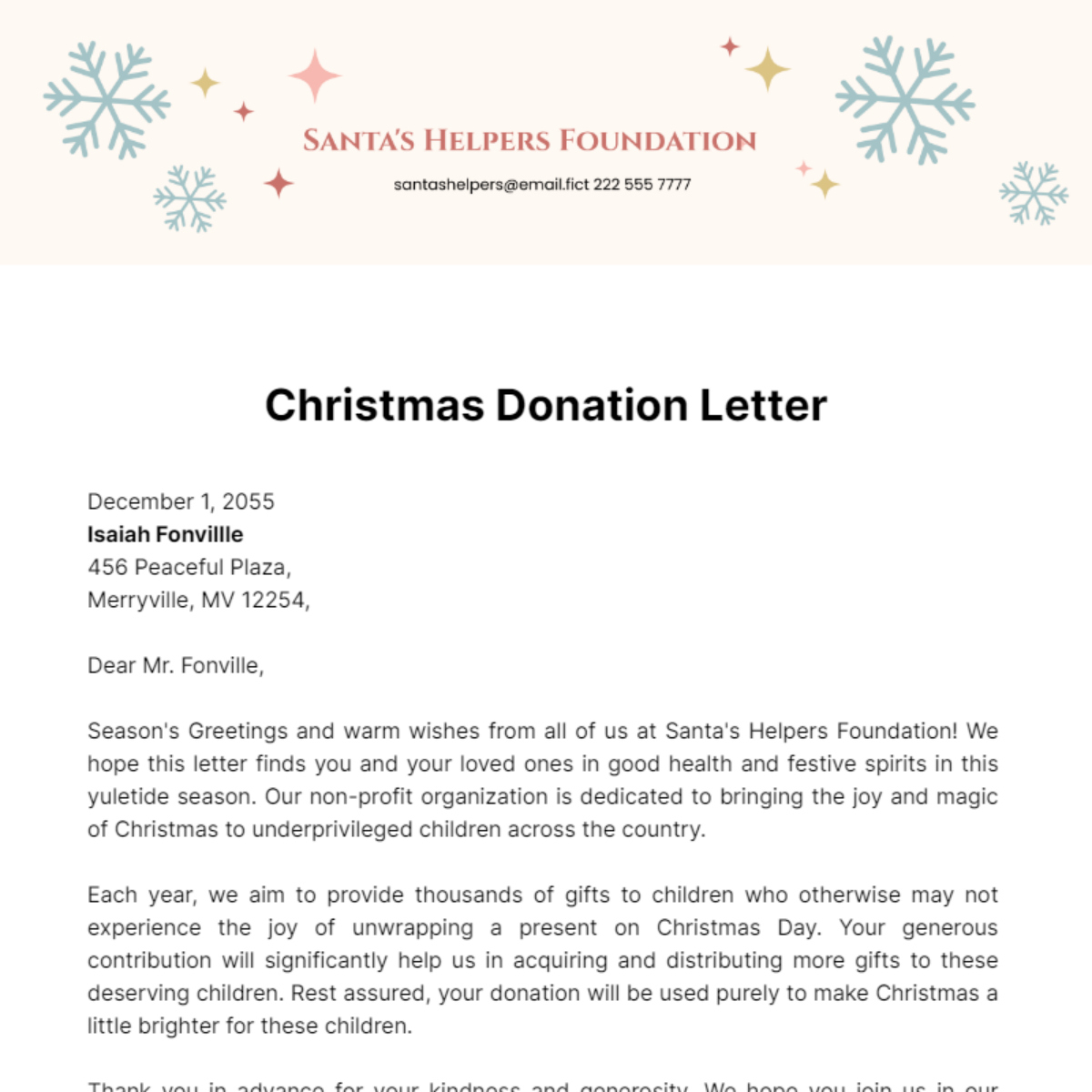Free Christmas Donation Letter Template To Edit Online inside Christmas Donation Request Letter Template