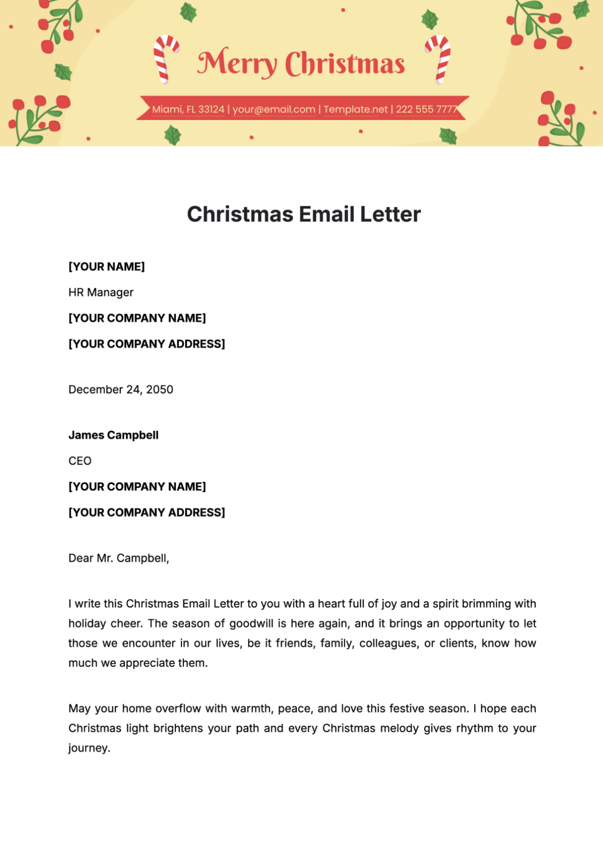 Free Christmas Email Letter Template To Edit Online for Christmas Email Letter Template