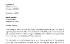 Free Christmas Invitation Letter Template To Edit Online for Christmas Celebration Email Template