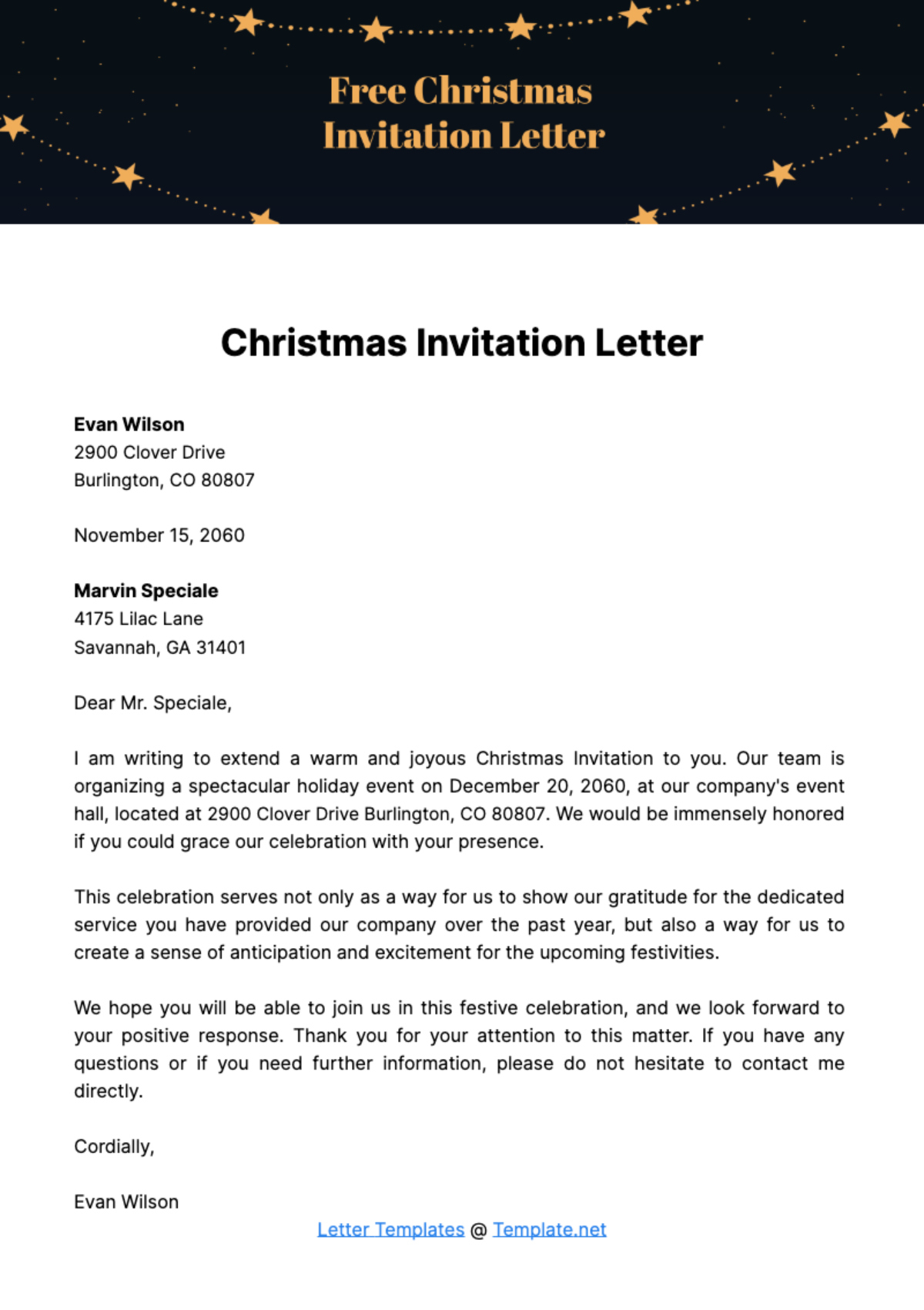 Free Christmas Invitation Letter Template To Edit Online regarding Christmas Holiday Party Email Invitation Template For Outlook