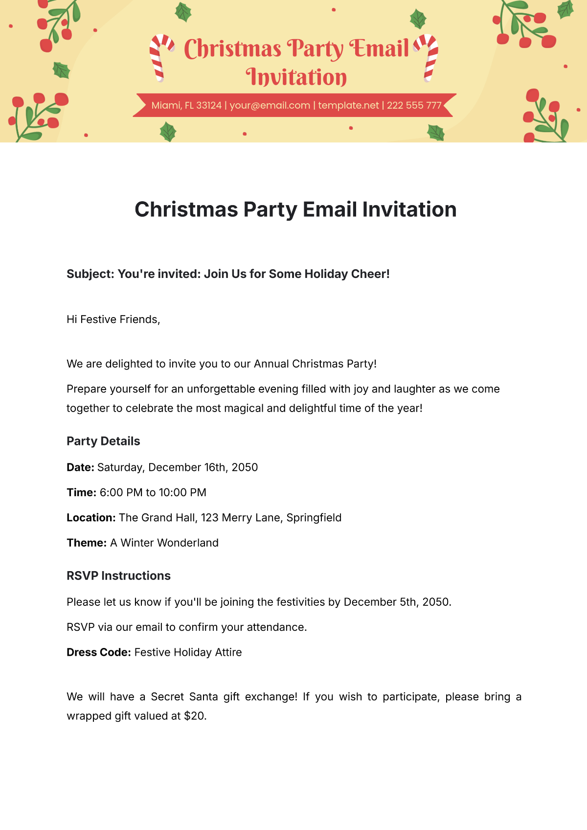 Free Christmas Party Email Invitation Template To Edit Online for Christmas Holiday Party Email Invitation Template For Outlook