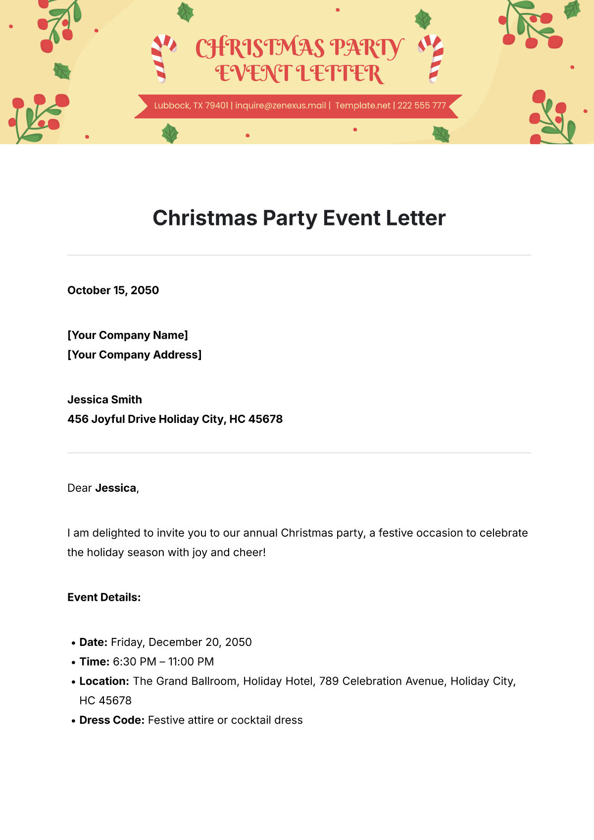 Free Christmas Party Event Letter Template To Edit Online with Annual Christmas Letter Template