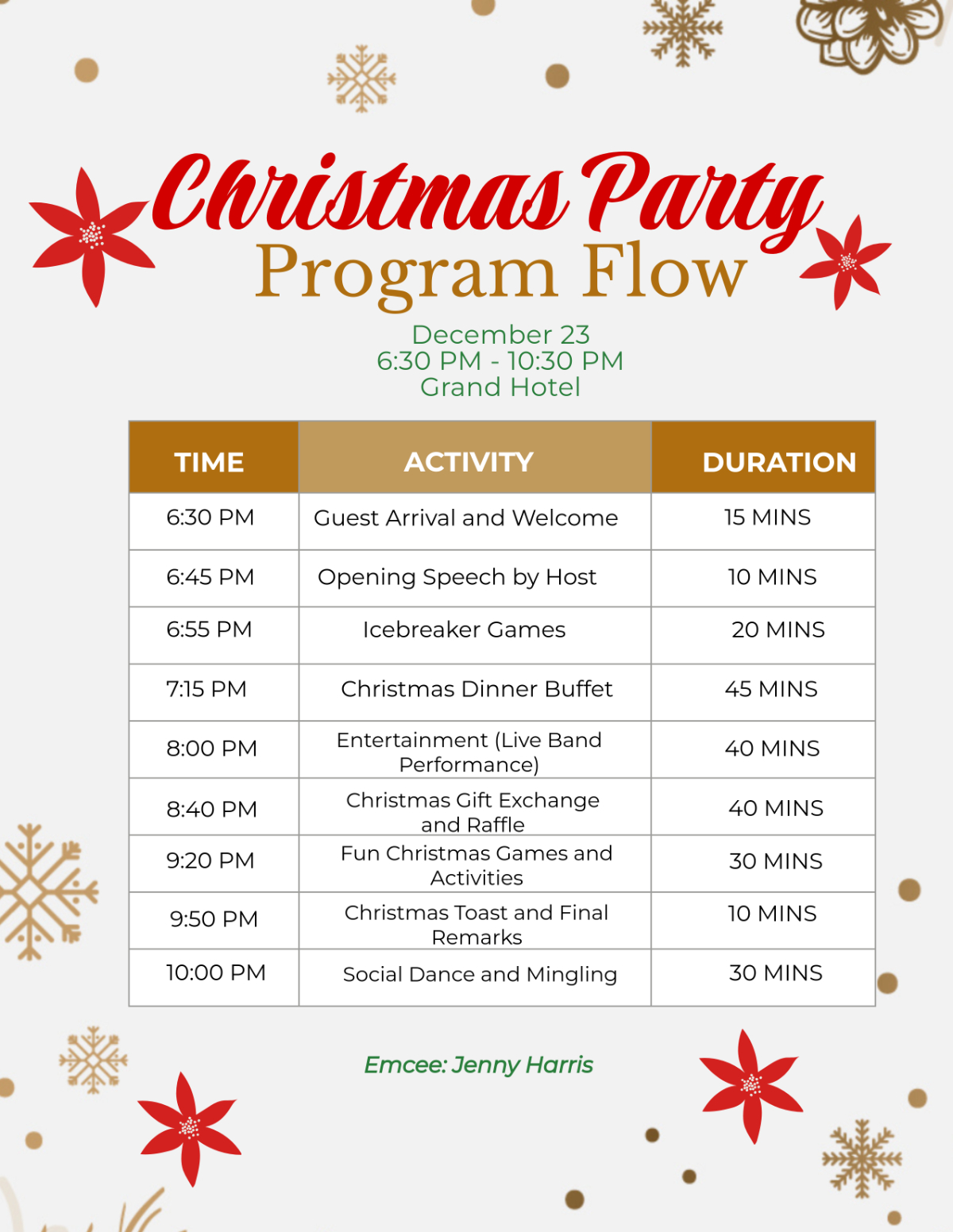 Free Christmas Party Program Flow Template To Edit Online regarding Christmas Agenda Template Free