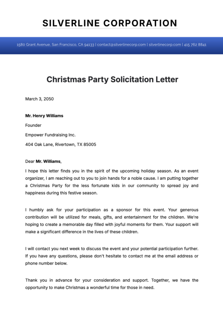 Christmas Donation Request Letter Template