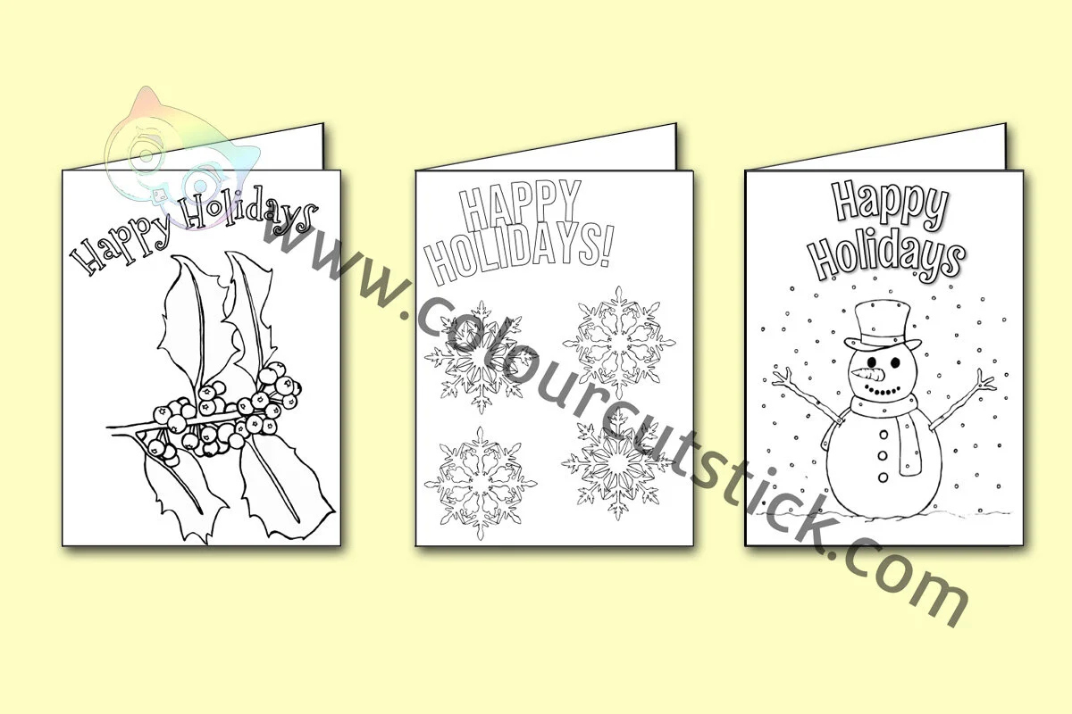 Free Happy Holidays Card Colouring / Coloring Pages — Colour Cut regarding Christmas Cards Template To Color