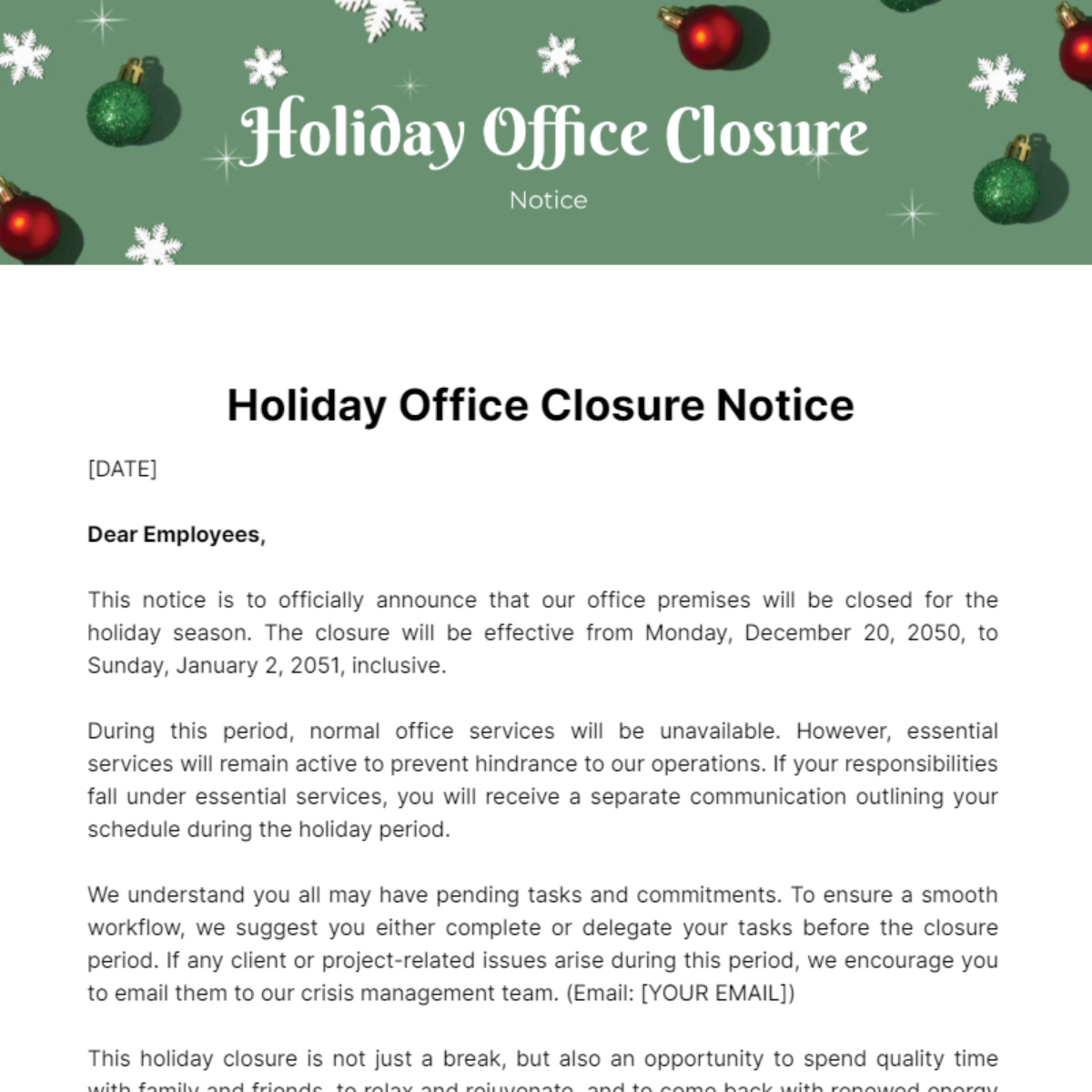 Free Holiday Office Closure Notice Template To Edit Online inside Christmas Closure Email Template