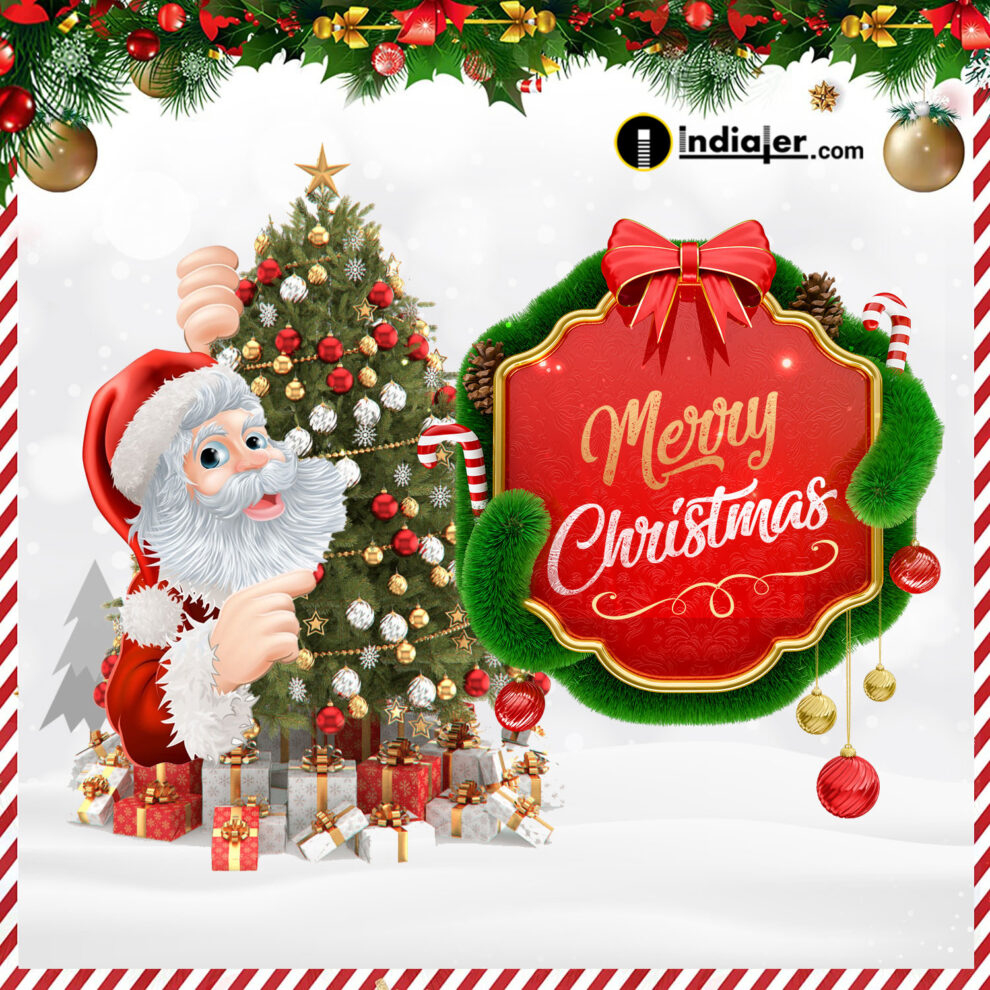Free Merry Christmas Banner Template Psd With Text - Indiater pertaining to Christmas Banner Design Template Free