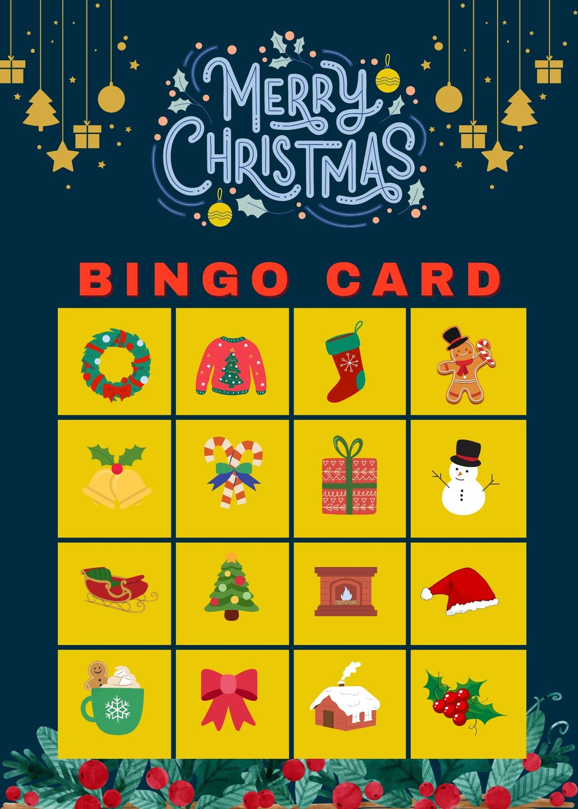 Free Printable Christmas Bingo Card Templates | Canva inside Bingo Card Template Christmas