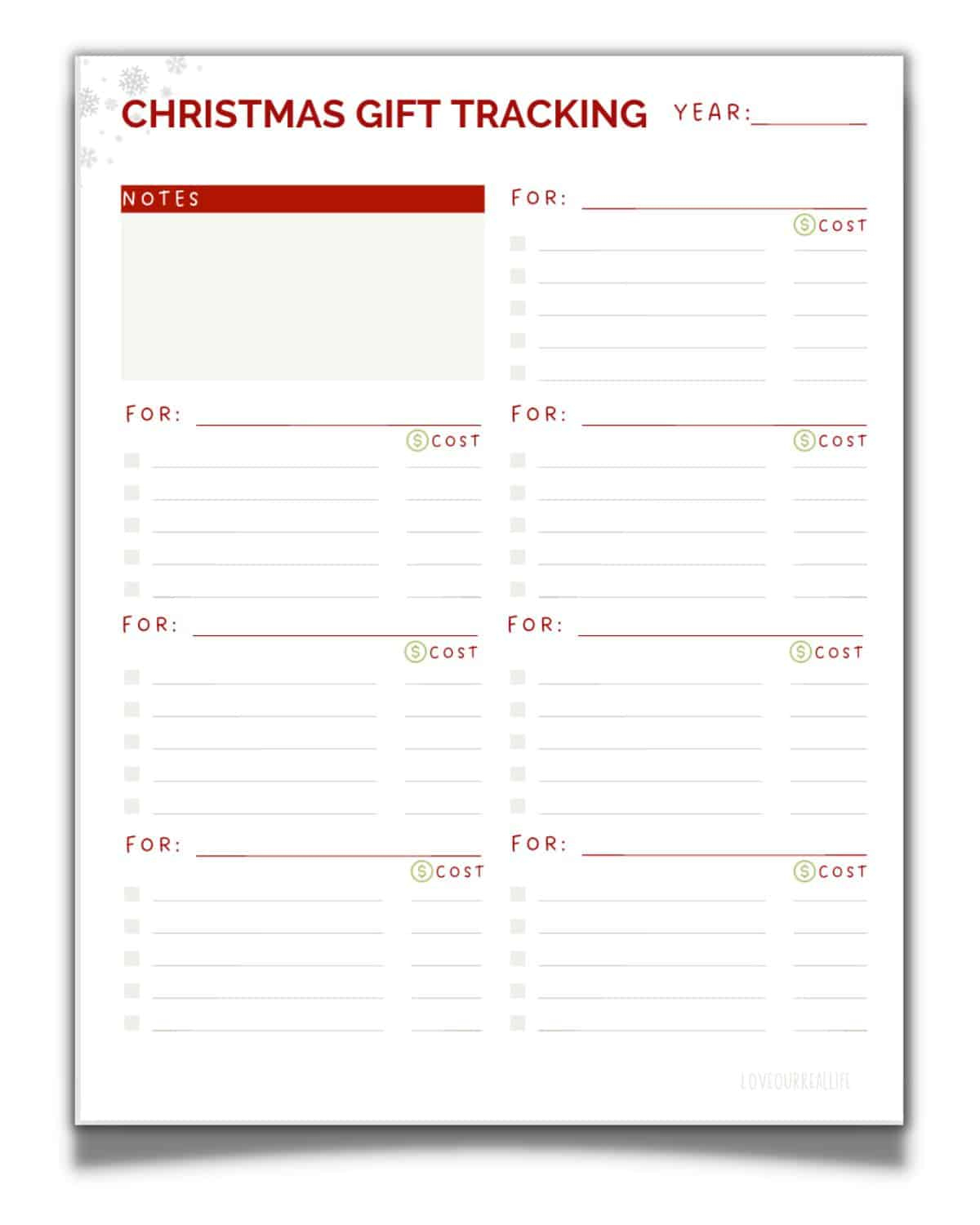 Free Printable Christmas Gift Tracking List- Get Organized ⋆ Love with Christmas Gift Tracker Template