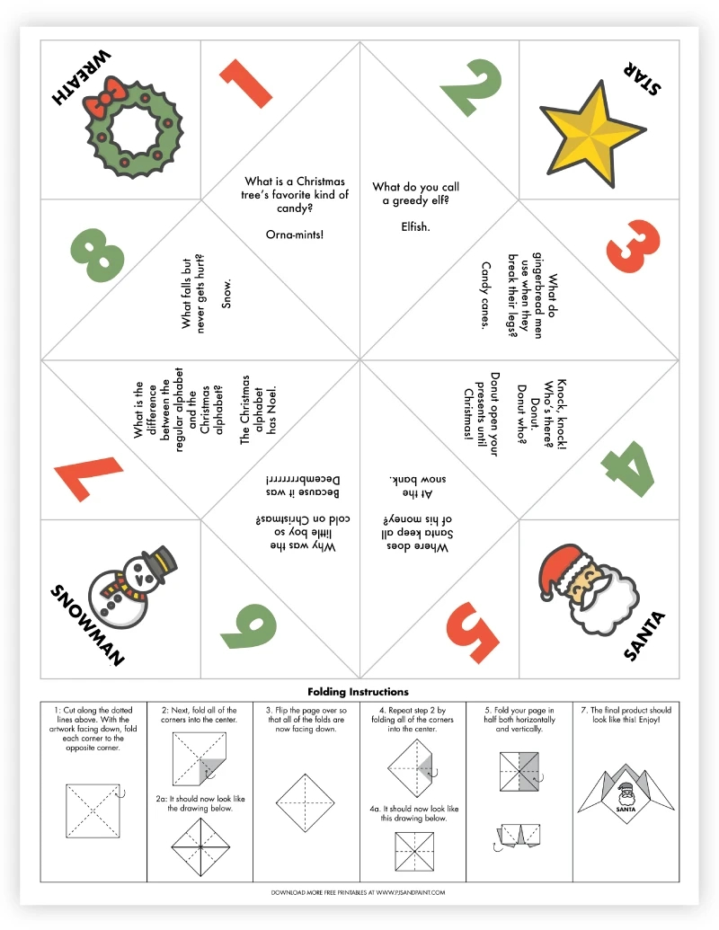 Free Printable Christmas Joke Cootie Catcher - Pjs And Paint inside Christmas Cootie Catcher Template