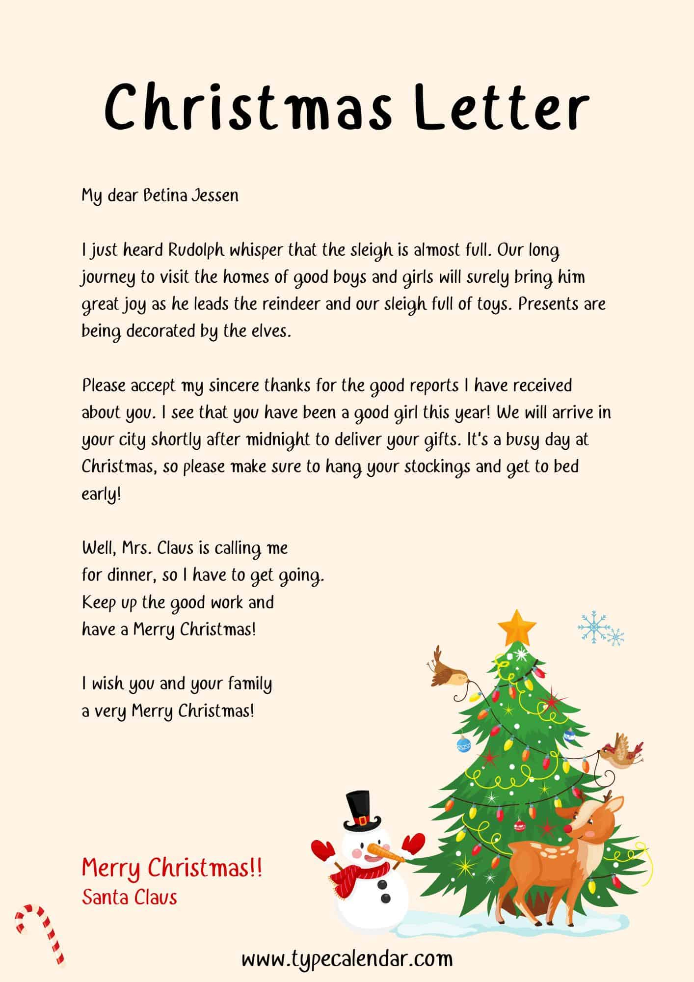 Free Printable Christmas Letter Templates [Pdf] From Santa pertaining to Christmas Friendly Letter Template