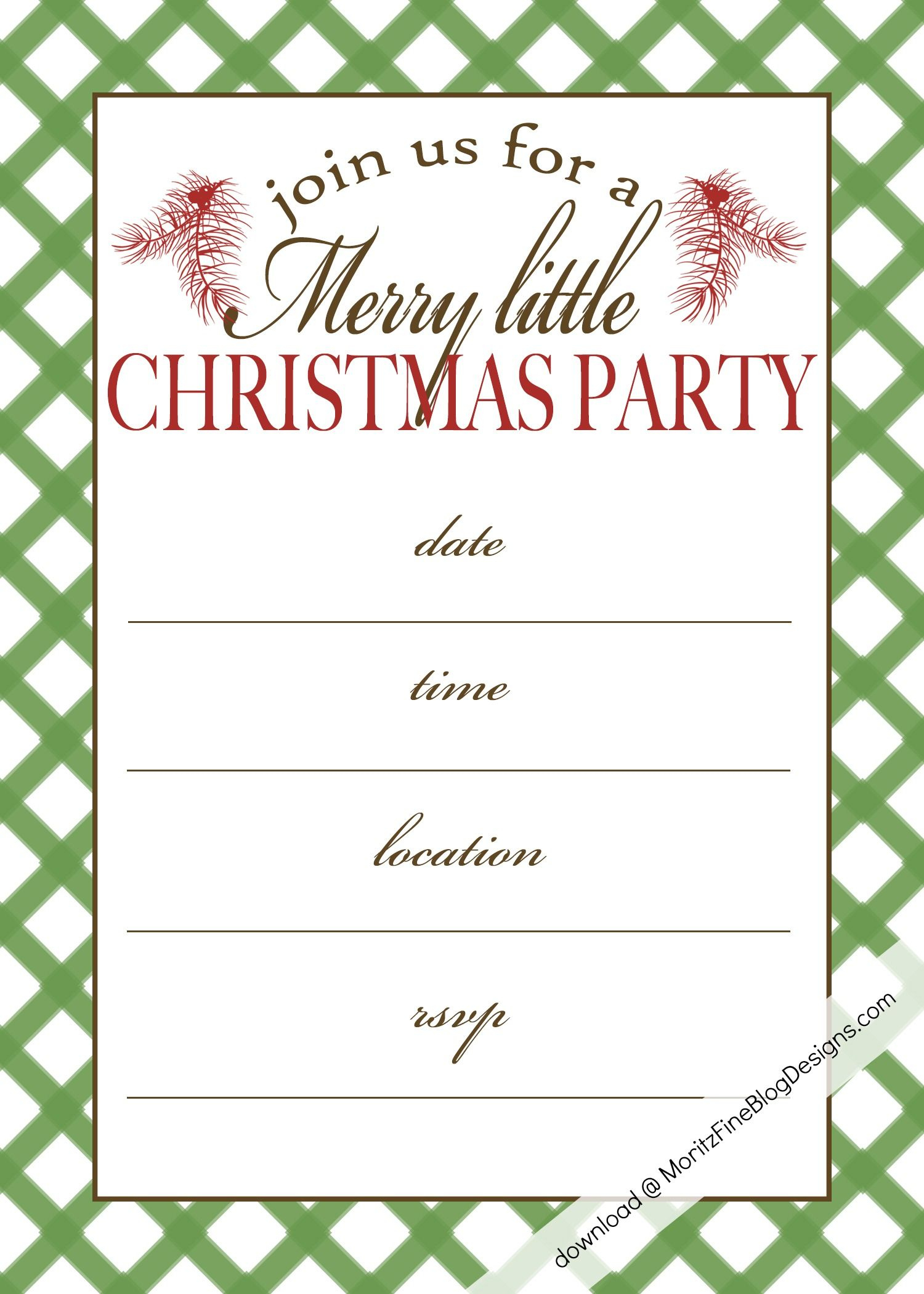 Free Printable Christmas Party Invitation | Moritz Fine Designs pertaining to Blank Christmas Party Invitation Template
