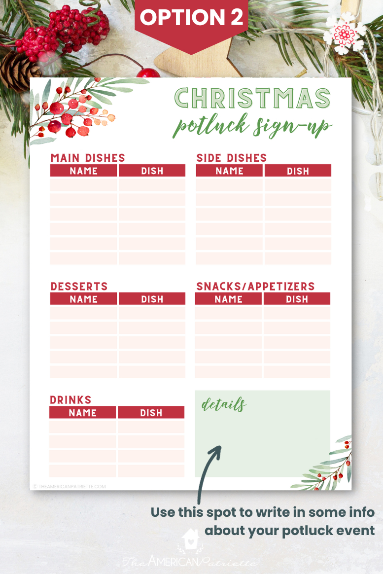 Free Printable Christmas Potluck Sign Up Sheets - The American for Christmas Food Sign Up Sheet Template