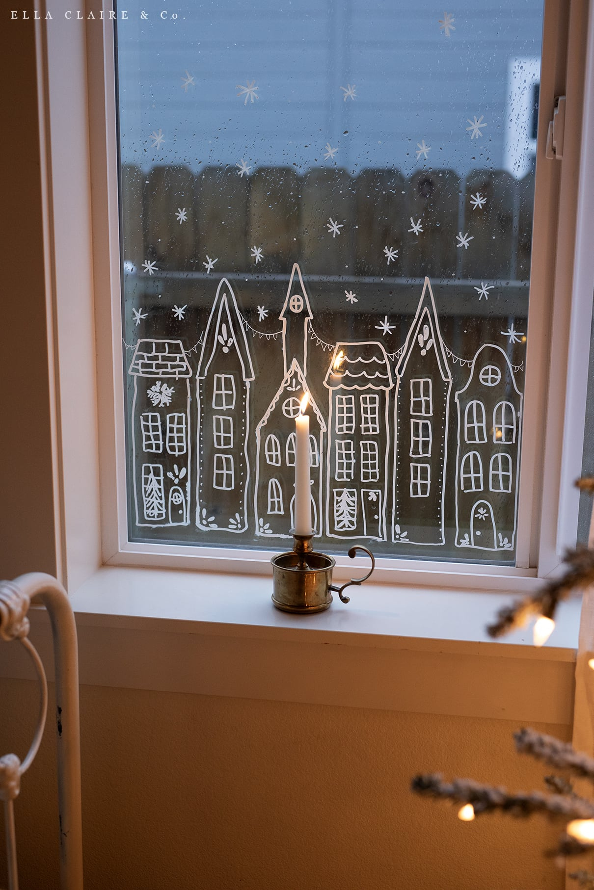 Free Printable Christmas Village Window Stencil - Ella Claire & Co. throughout Christmas House Window Template