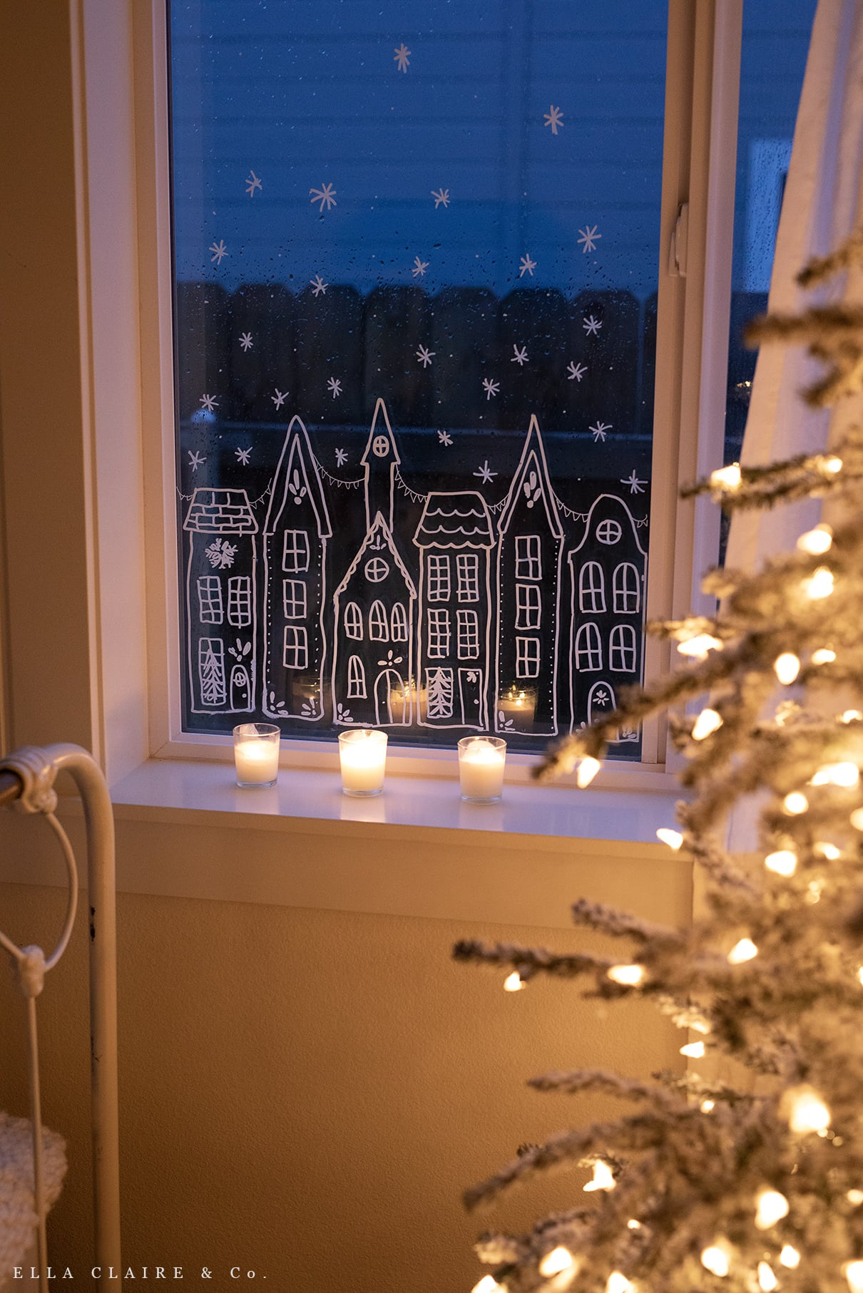 Free Printable Christmas Village Window Stencil - Ella Claire & Co. with Christmas House Window Template