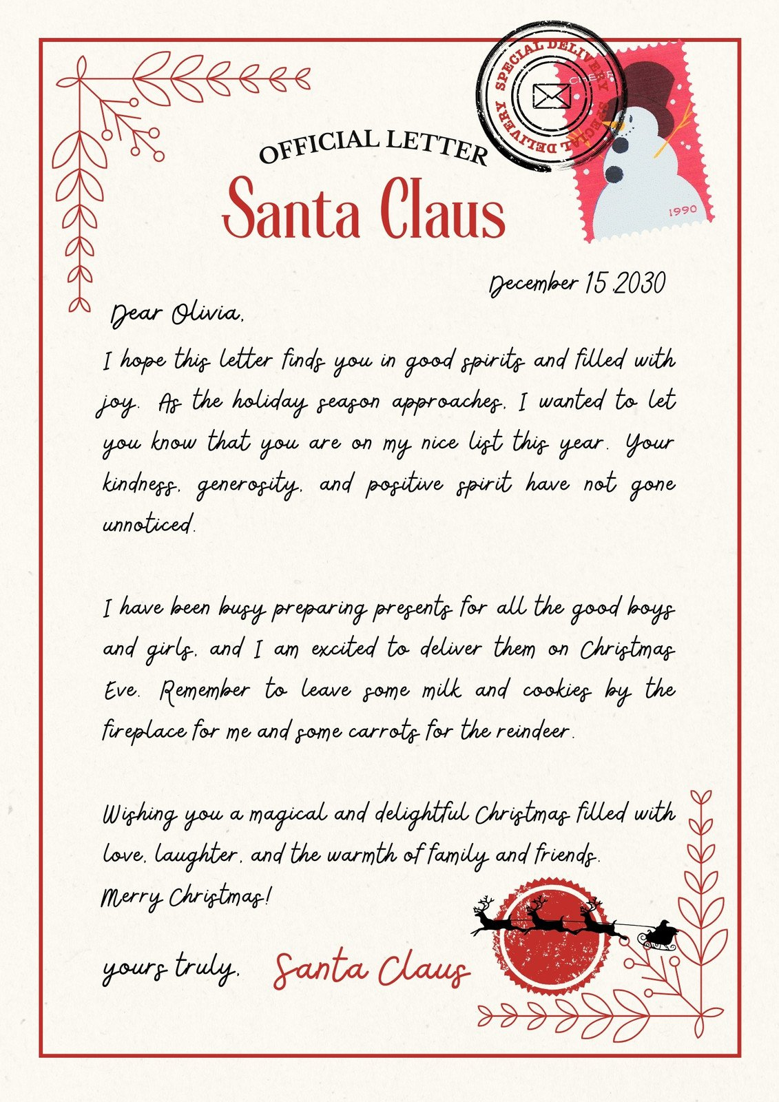 Free Printable Santa Letter Templates You Can Customize | Canva inside Christmas Card Letter Template