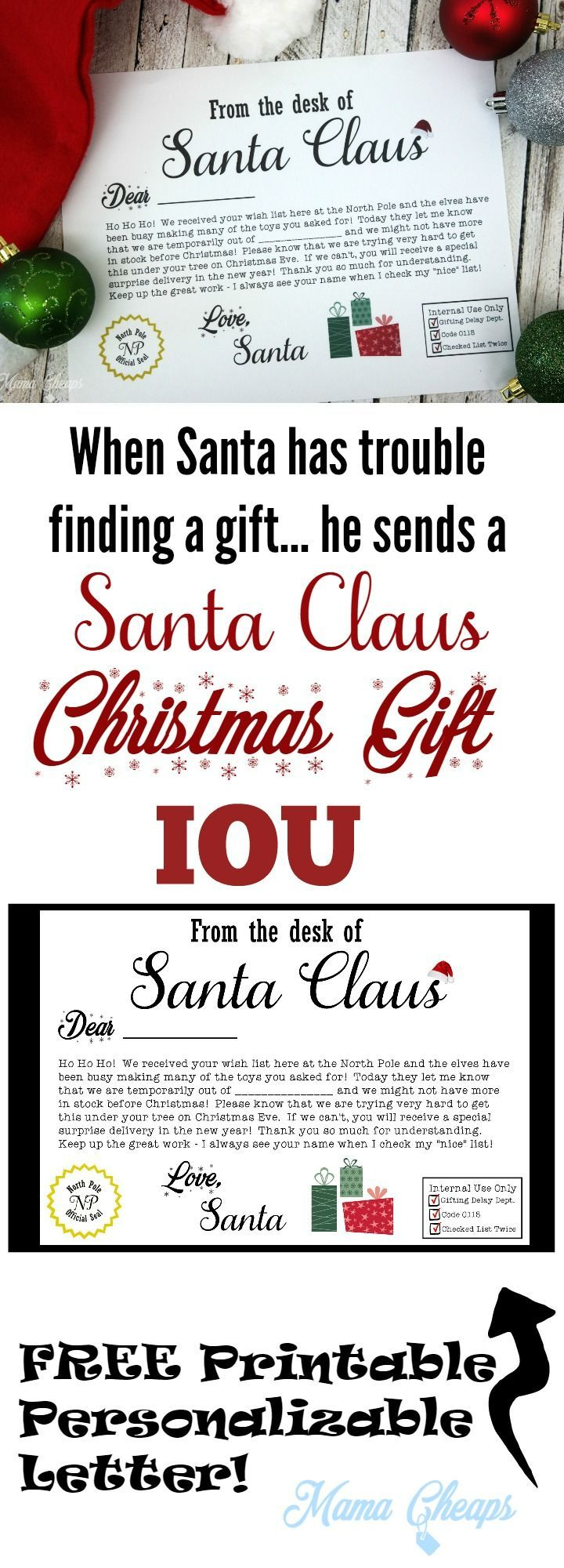 Free Santa Claus Christmas Present Iou Printable Letter - Mama Cheaps® within Christmas Gift Iou Template
