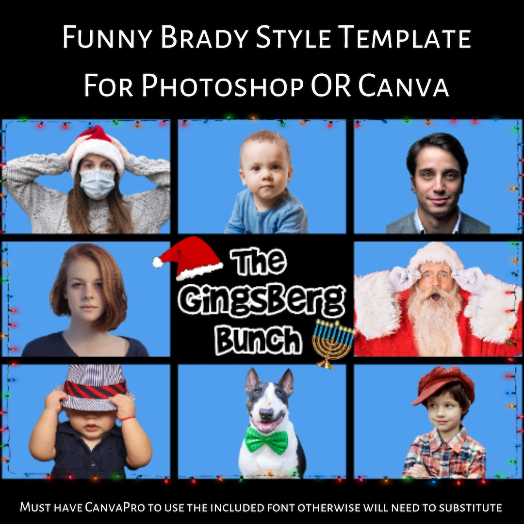 Funny Brady Style Your Bunch Photoshop And Canva Template Holiday with regard to Brady Bunch Christmas Card Template