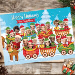 Funny Photo Christmas Greeting Card, Elves In Train Family Or Throughout Christmas Card Template Insert Face