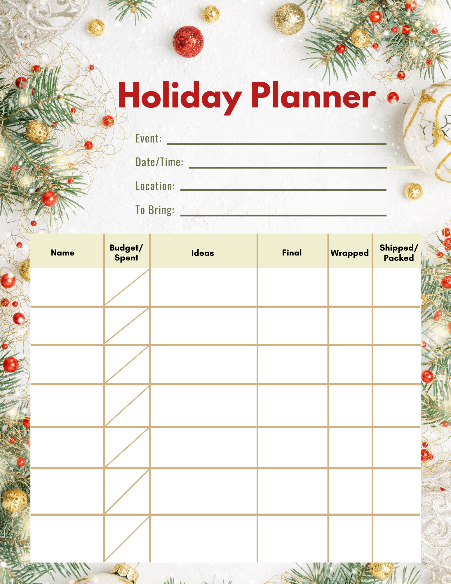 Get Organized With Christmas Gift Planner Printables for Christmas Holiday Planner Template