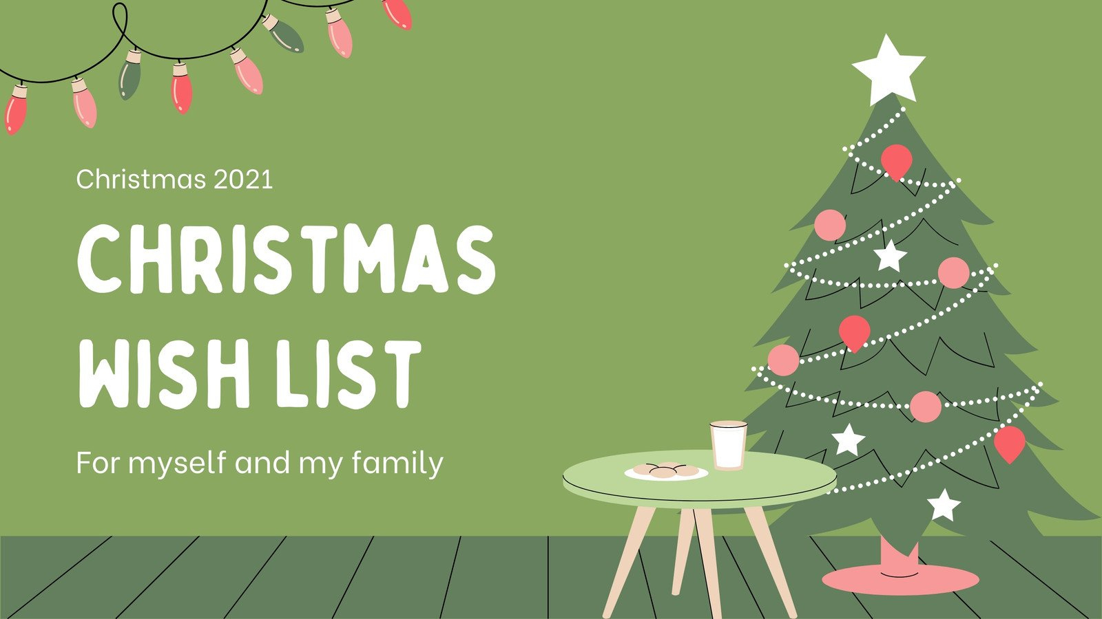Green And Pink Illustrative Christmas Scene Blank Wish List Christmas Presentation throughout Aesthetic Christmas Slides Template