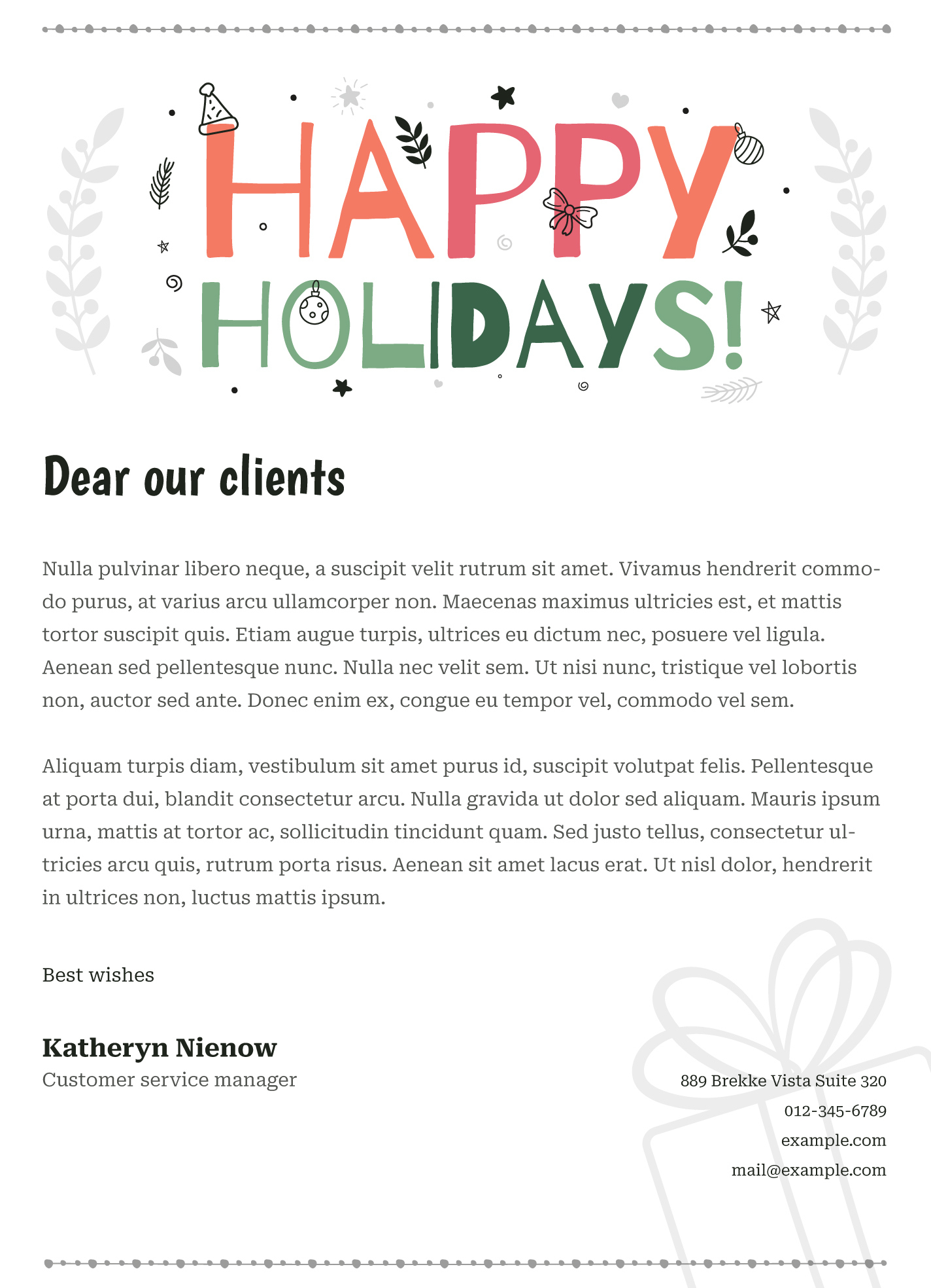 Holiday Business Newsletter Free Google Docs Template - Gdoc.io in Christmas Email Template For Clients