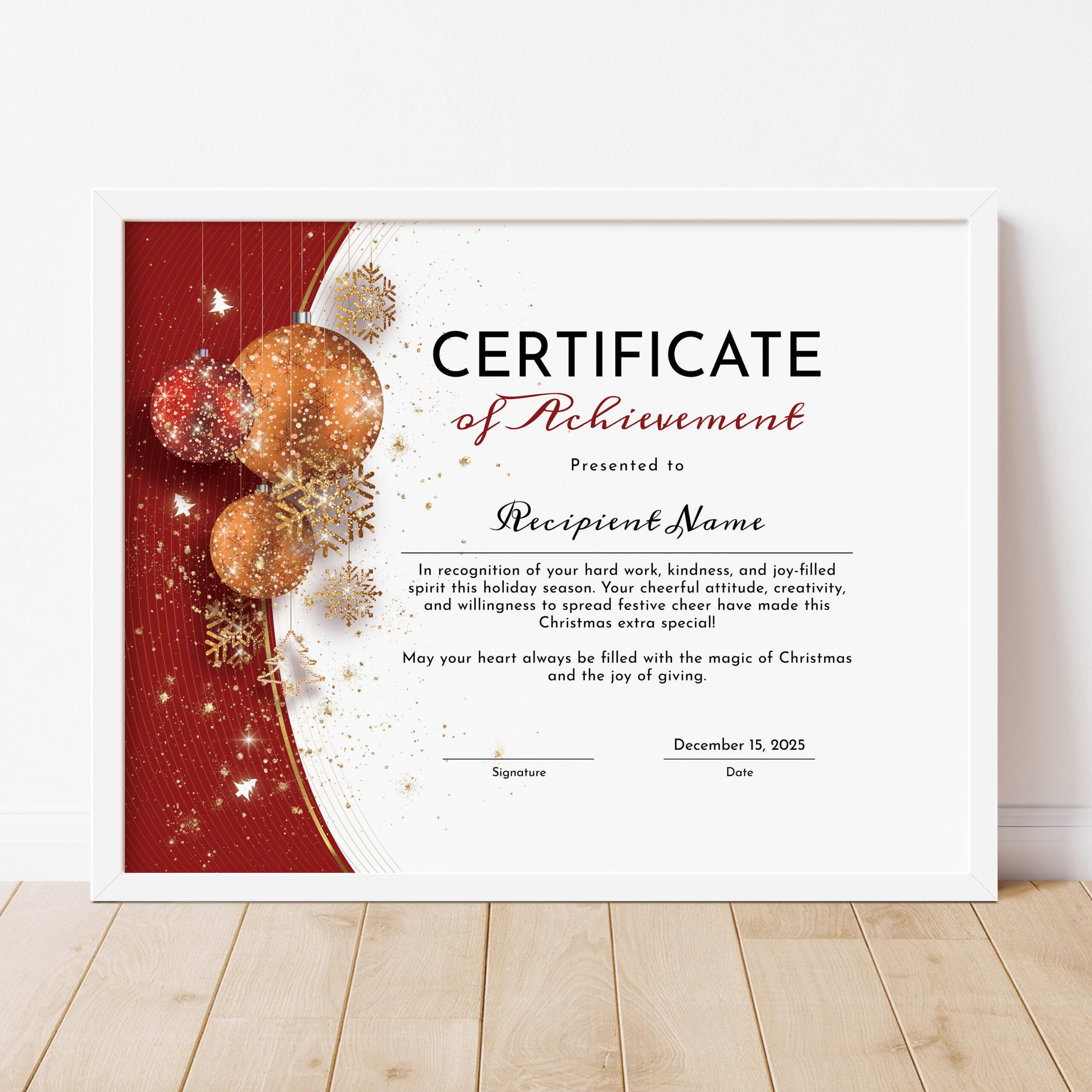 Holiday Certificate Template, Editable Christmas Award Certificate intended for Christmas Award Template
