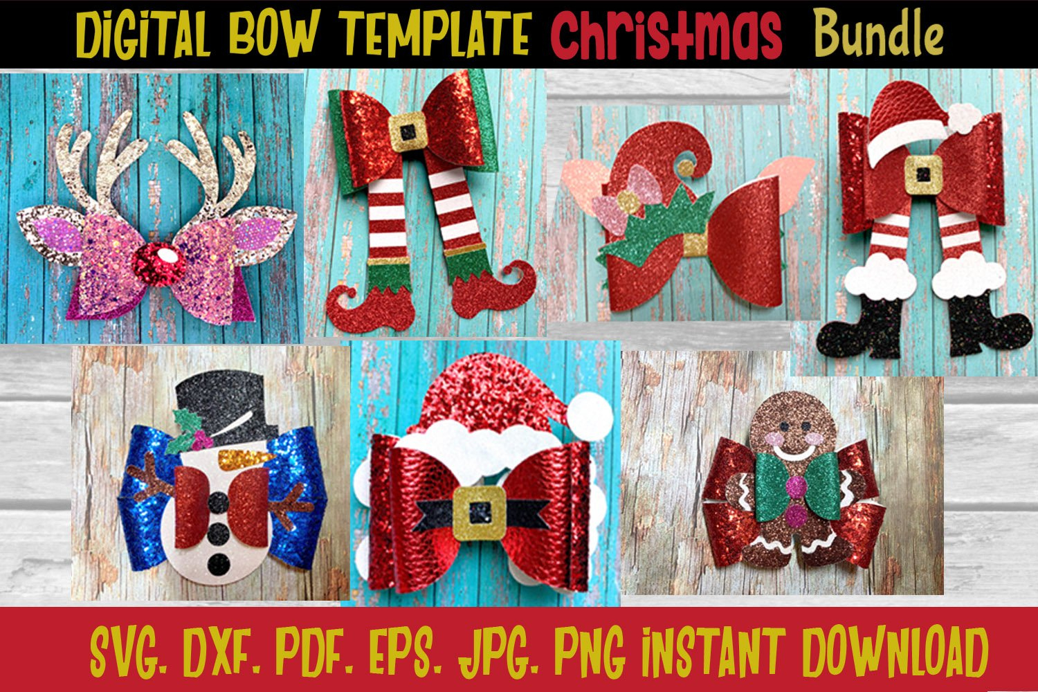 Holiday Christmas Hair Bow Template Bundle (153587) pertaining to Christmas Hair Bow Template