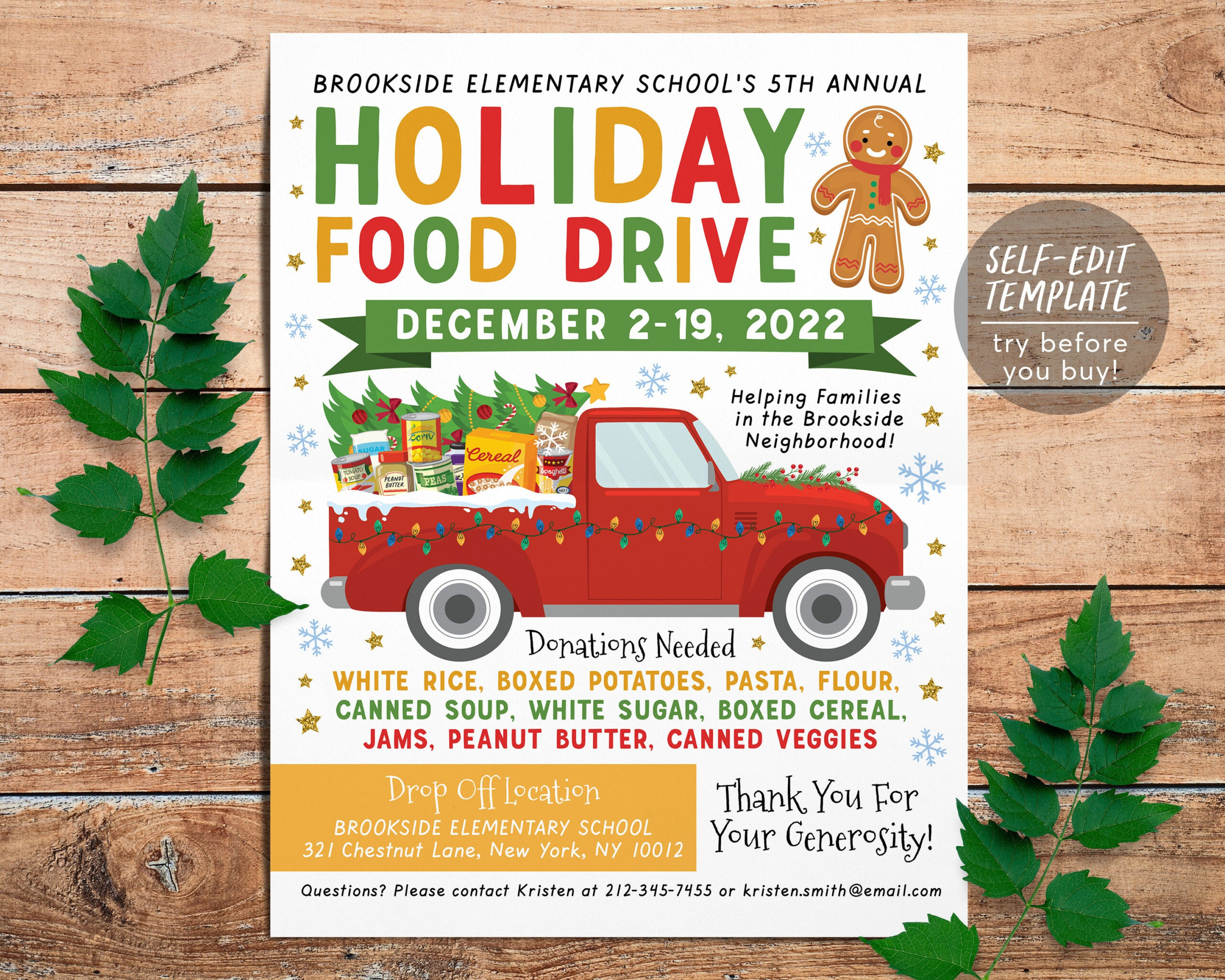 Holiday Food Drive Flyer Invitation Editable Template, Christmas pertaining to Christmas Food Drive Flyer Template