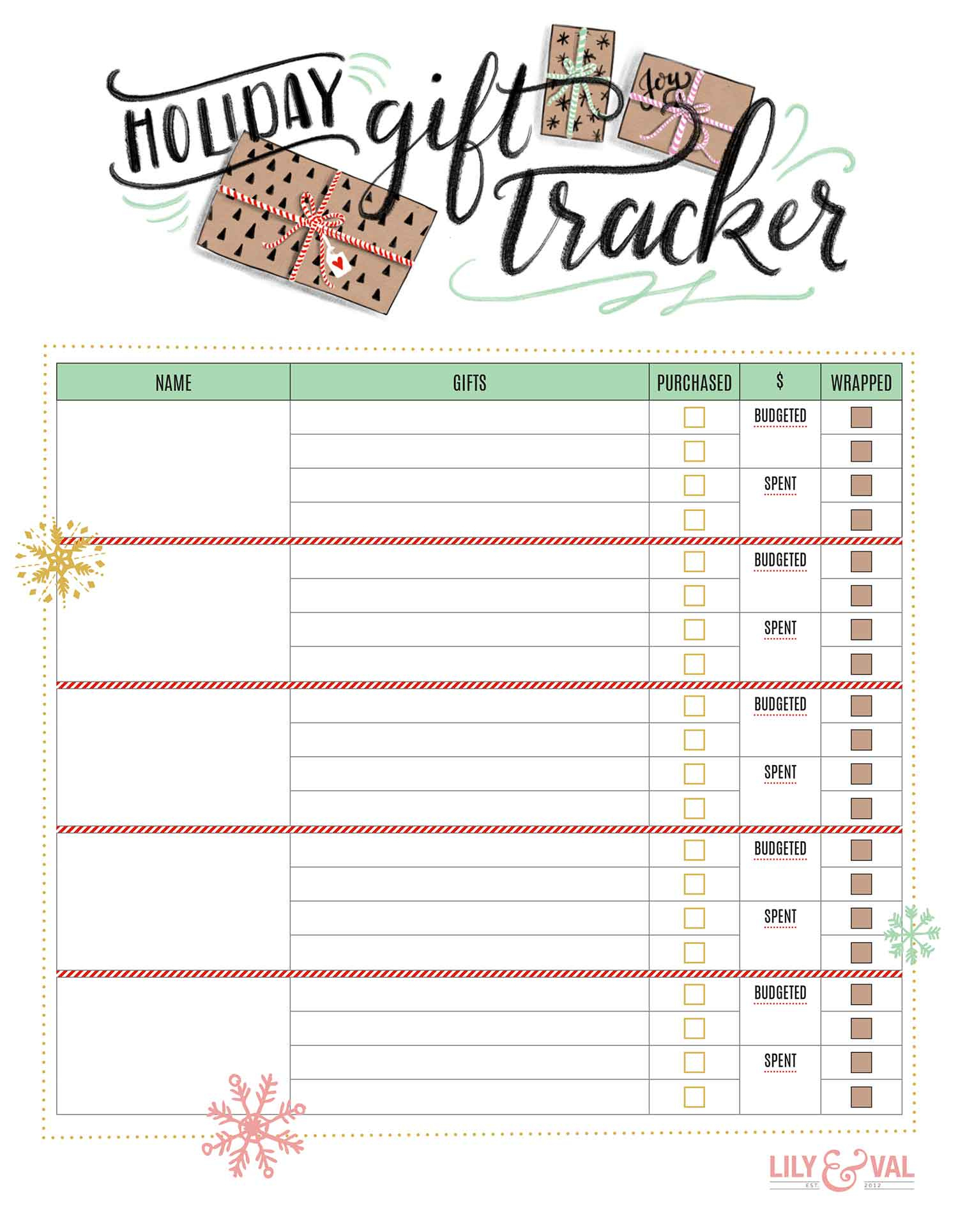 Holiday Gift Tracker Free Download - Lily &amp;amp; Val Living in Christmas Gift Tracker Spreadsheet Template Free