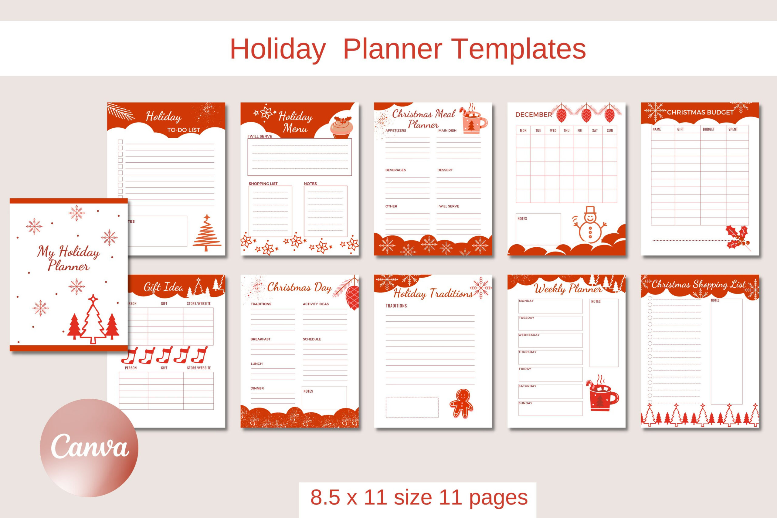 Holiday Planner |Christmas Planner|Printable Planner inside Christmas Holiday Planner Template