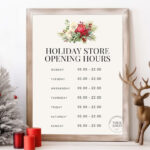 Holiday Store Opening Hours, Christmas Business Sign Template Throughout Christmas Closing Times Template
