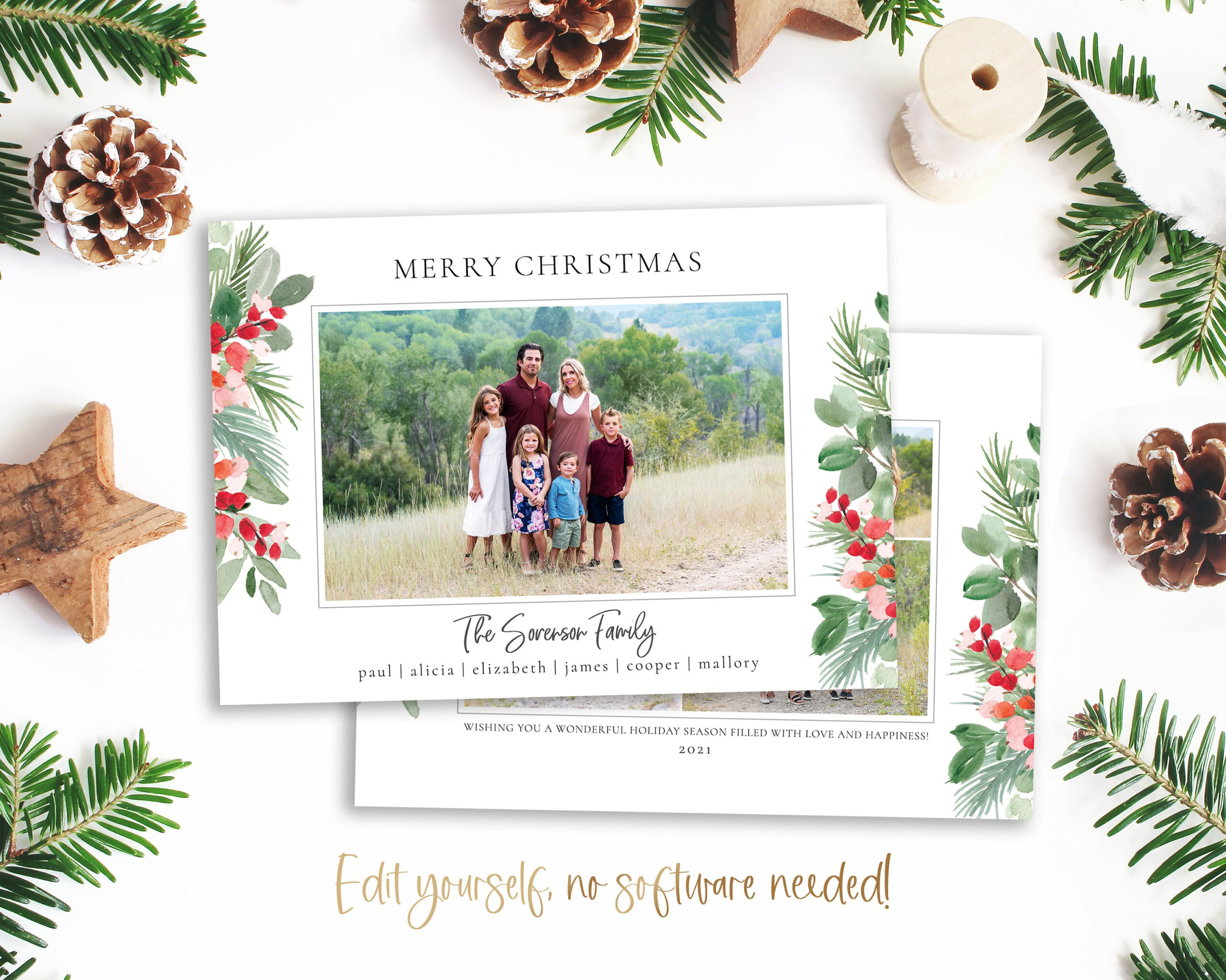 Holly Berry Photo Christmas Card Template 5X7 (Editable Corjl) - Etsy throughout Christmas Card With Picture Template