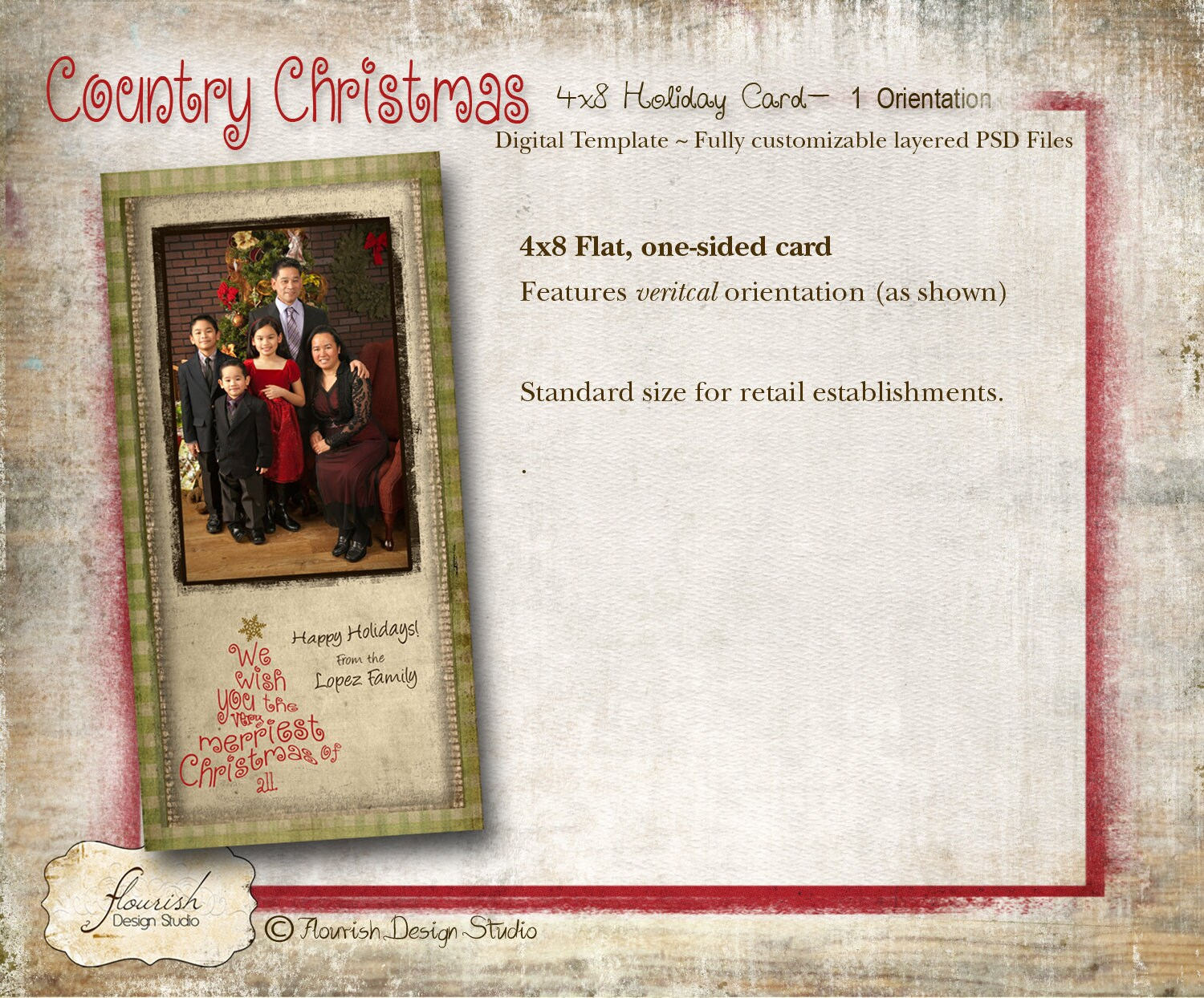 Instant Download - 4X8 Seasons Greeting Card Slimline Photoshop with 4x8 Christmas Card Template
