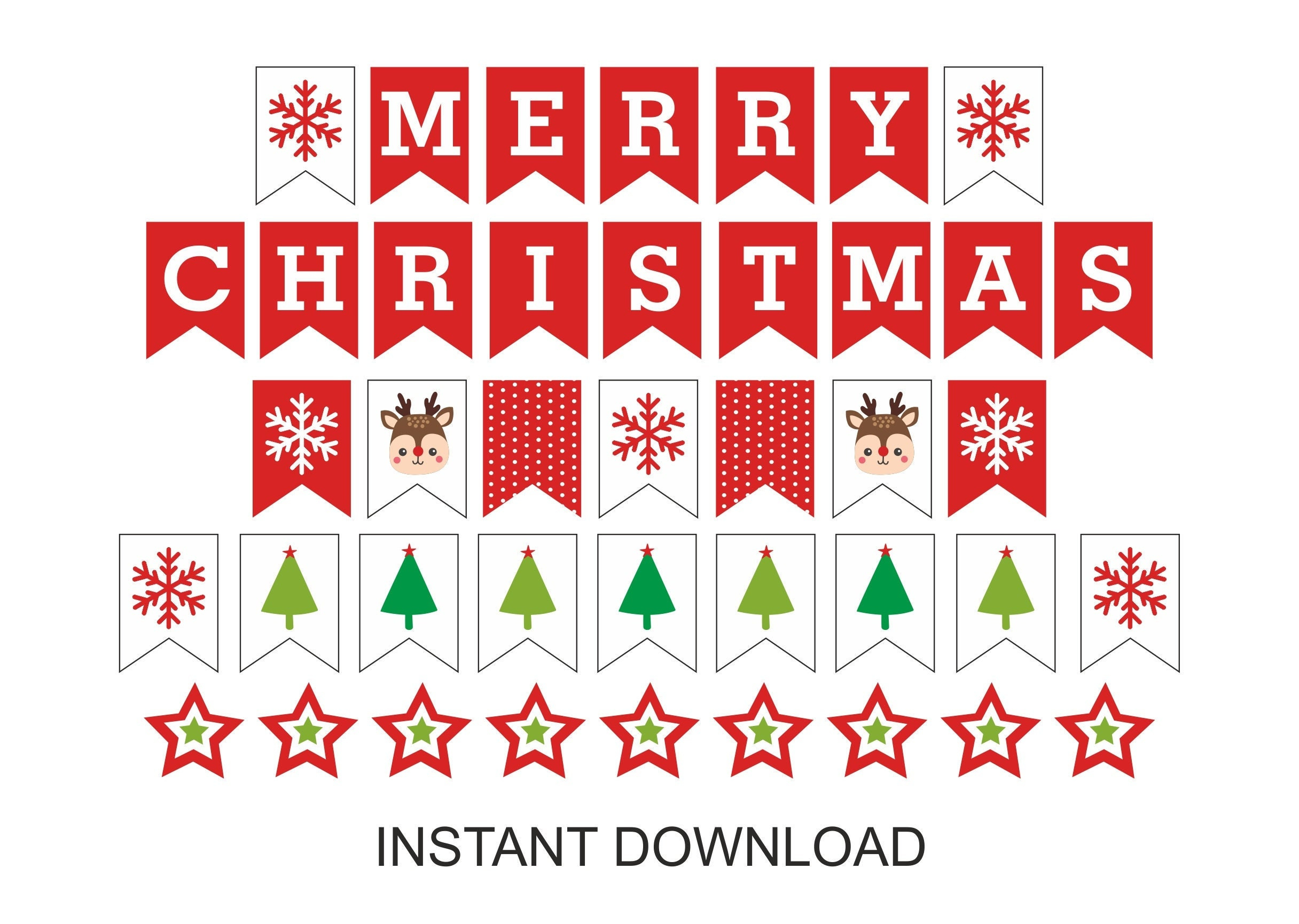 Merry Christmas Banner Printable / Christmas Banner Printable for Christmas Bunting Template Printable