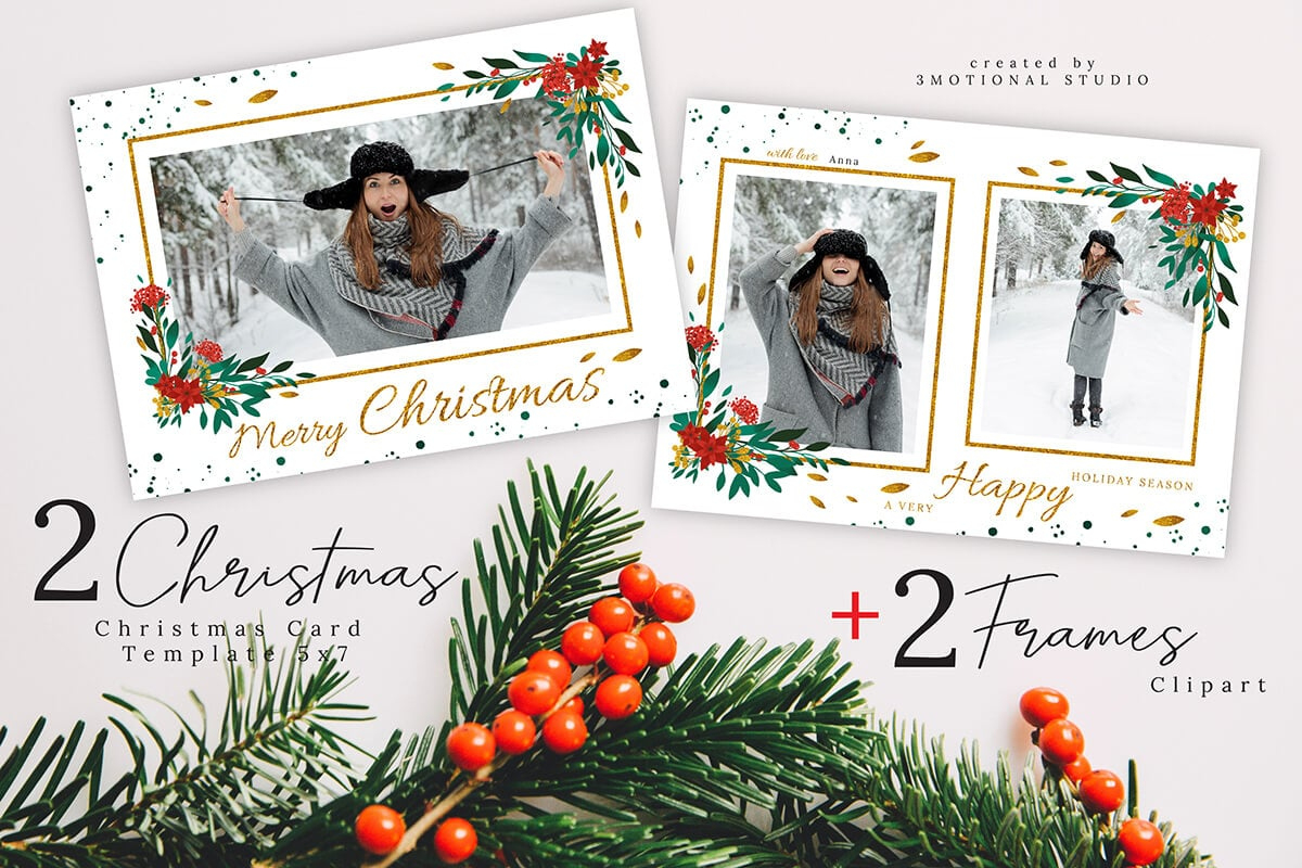 Merry Christmas Card Photoshop Template 5X7 within 5X7 Photo Christmas Card Template