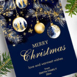 Merry Christmas Classical Holiday Greeting Card Template Instant With Blue Christmas Card Template