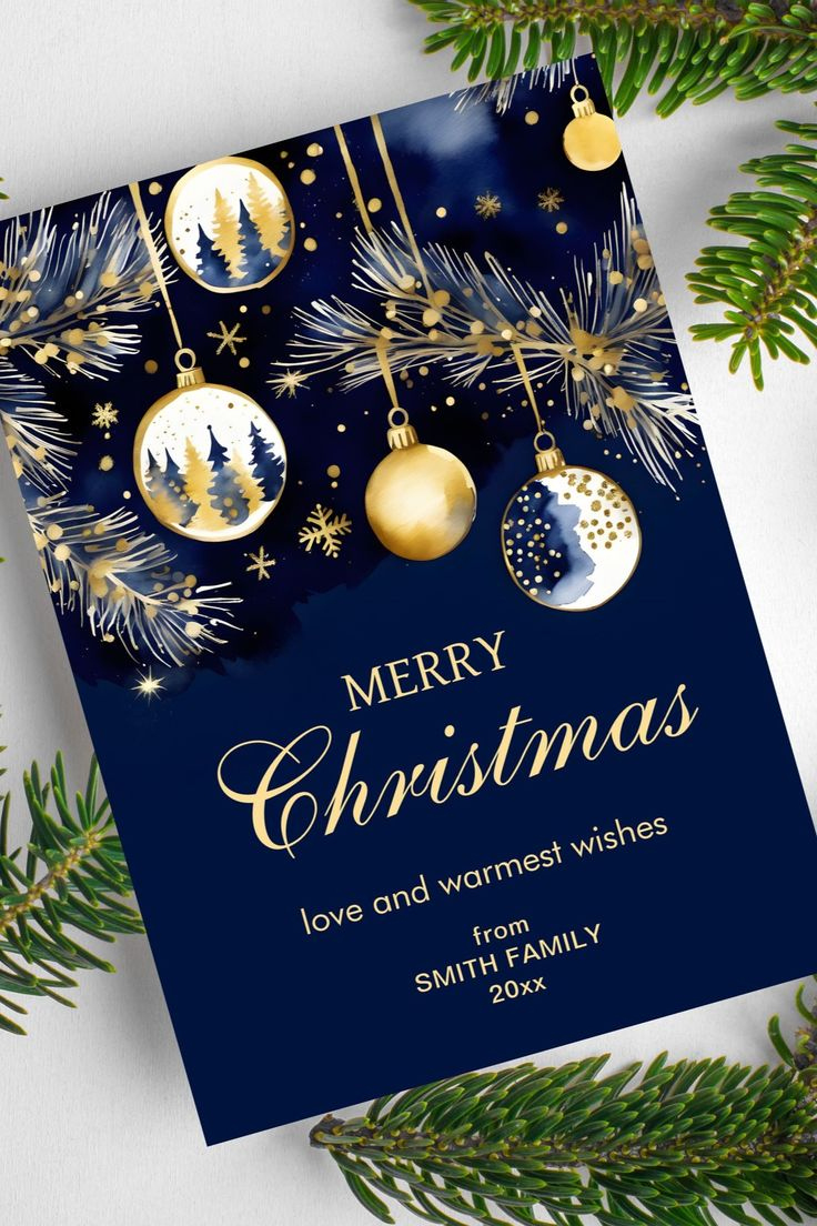 Merry Christmas Classical Holiday Greeting Card Template Instant with Blue Christmas Card Template