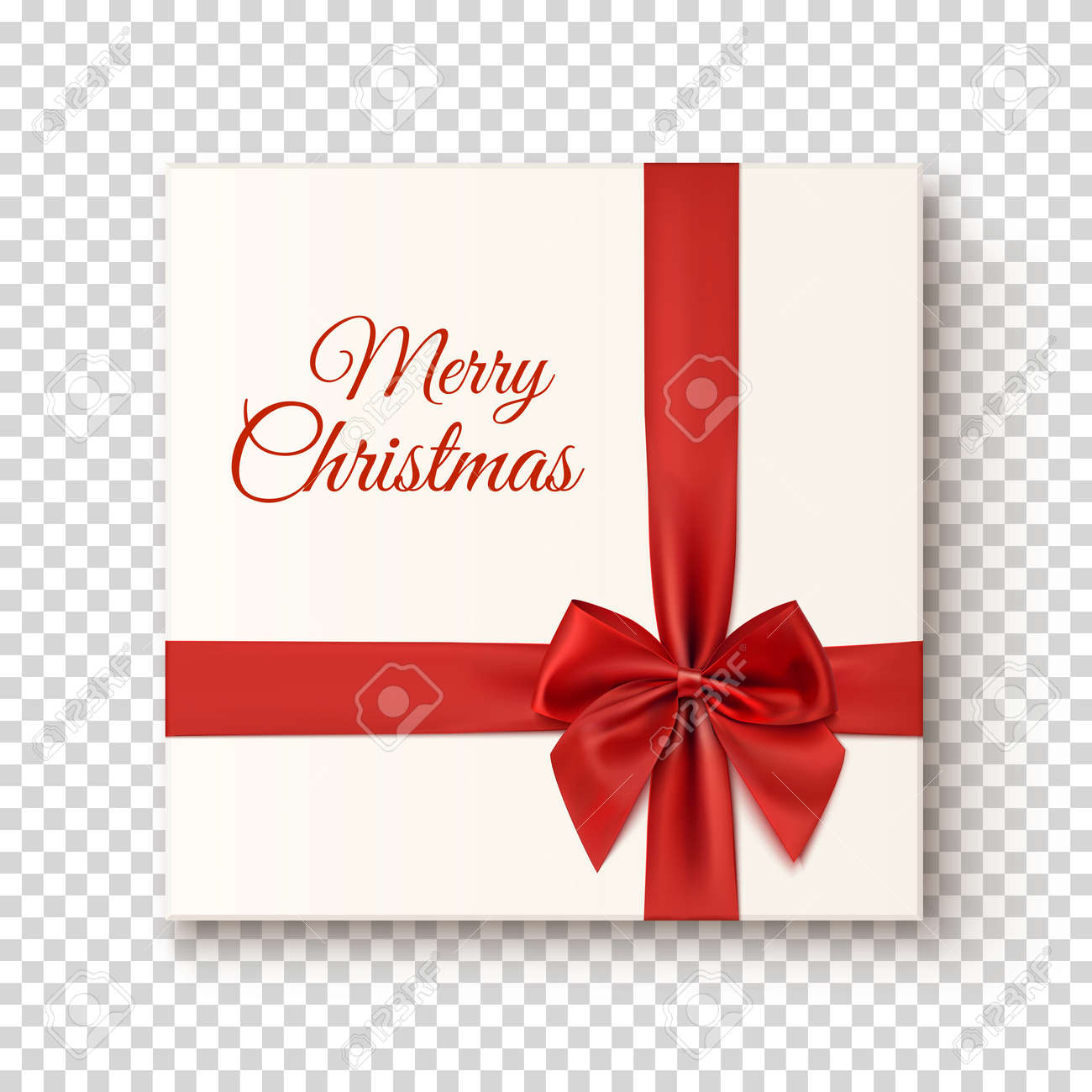 Merry Christmas Greeting Card Template. Realistic Gift Icon On with Christmas Card Template Transparent