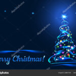 Merry Christmas Greeting Card Xmas Tree Blue Background Vector Pertaining To Blue Christmas Card Template