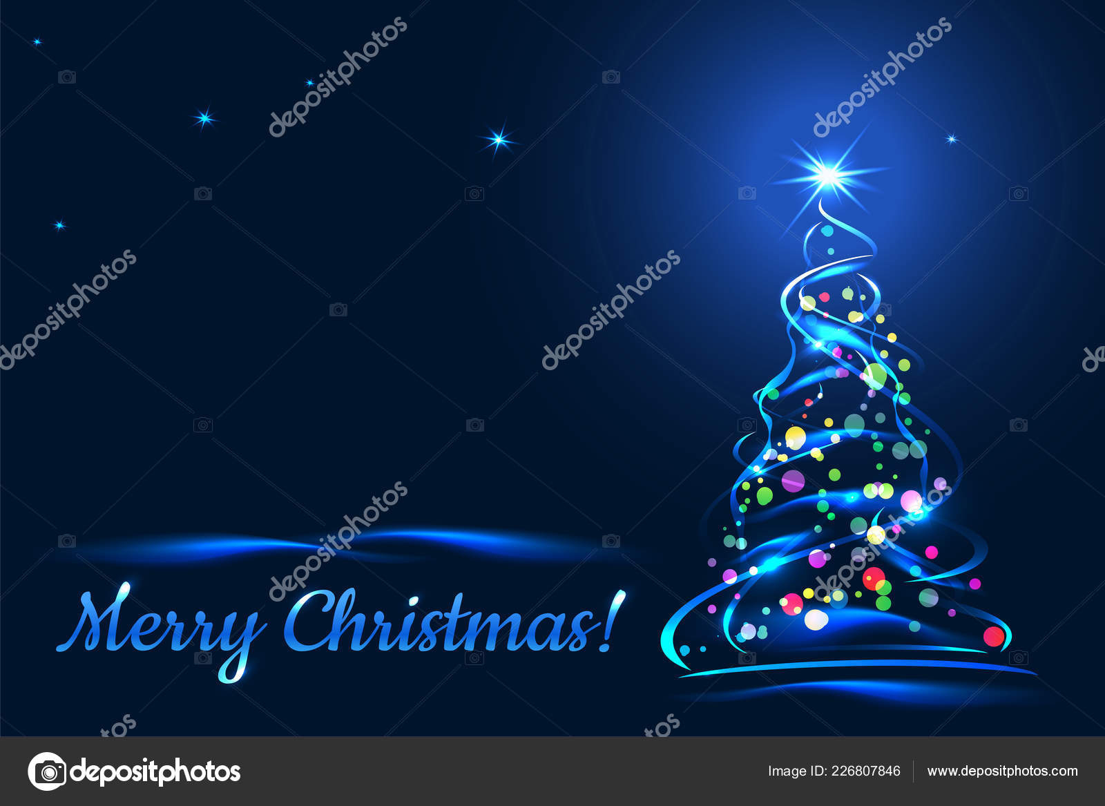 Merry Christmas Greeting Card Xmas Tree Blue Background Vector pertaining to Blue Christmas Card Template