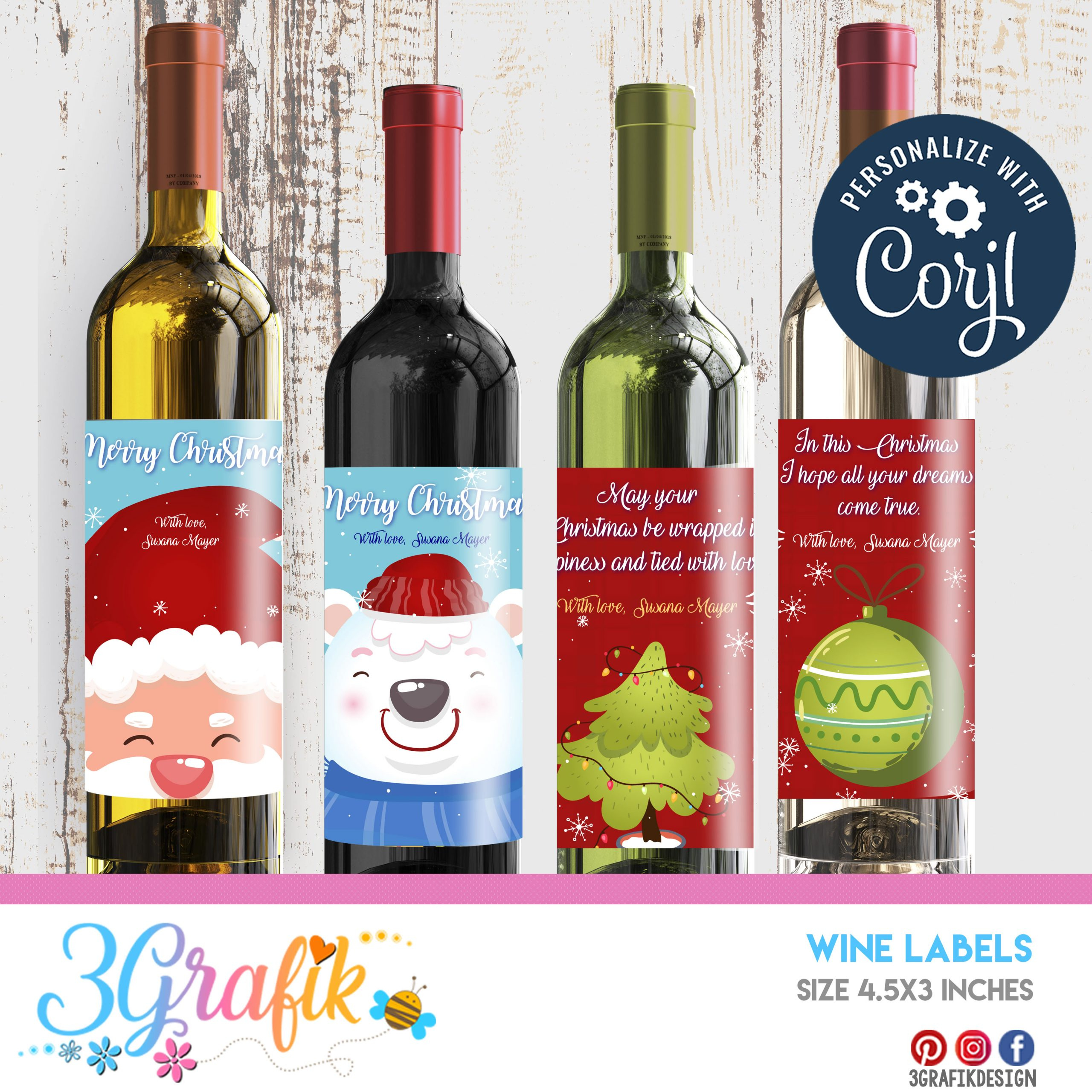 Merry Christmas – Wine Labels – Printable - 3Grafik intended for Christmas Bottle Label Template