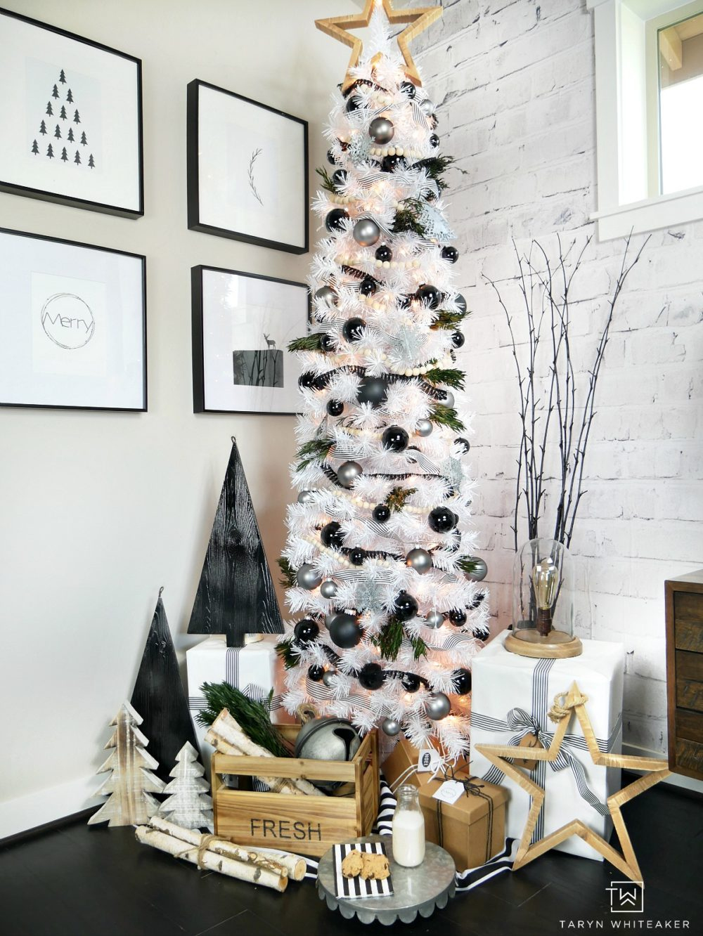 Modern Black And White Christmas Tree - Taryn Whiteaker Designs intended for Black and White Christmas Tree Template
