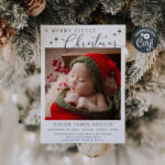 Newborn Christmas Card Template, Printable Merry Little Christmas For Christmas Birth Announcement Template