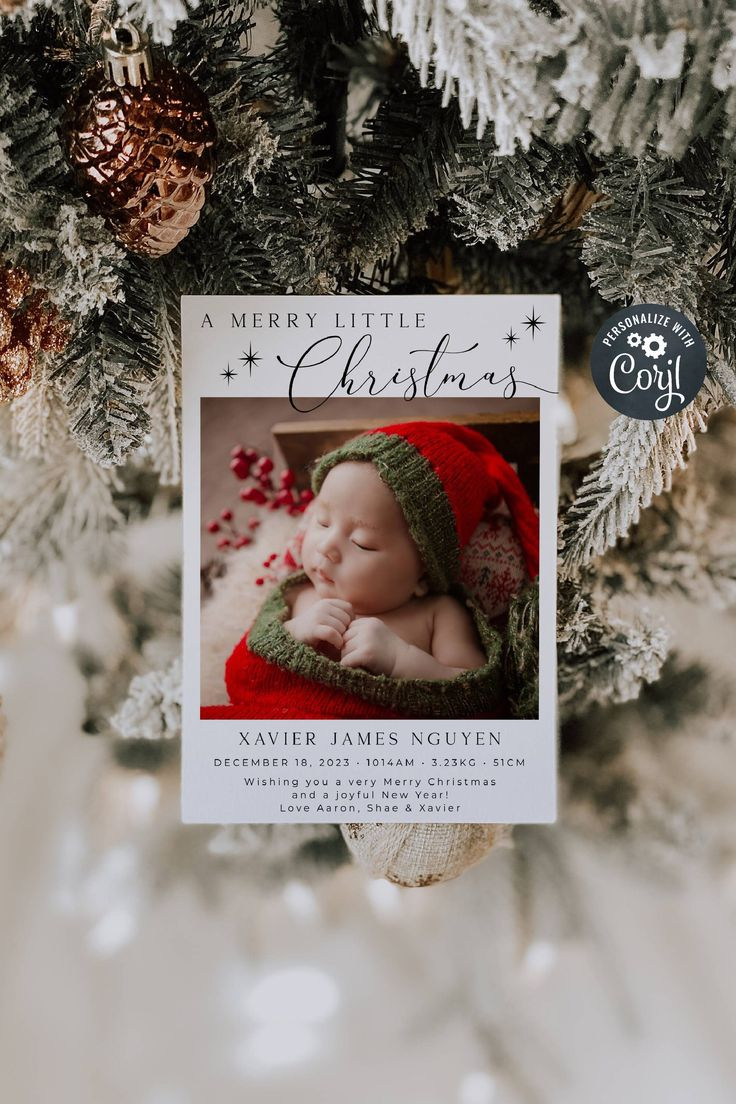 Newborn Christmas Card Template, Printable Merry Little Christmas for Christmas Birth Announcement Template