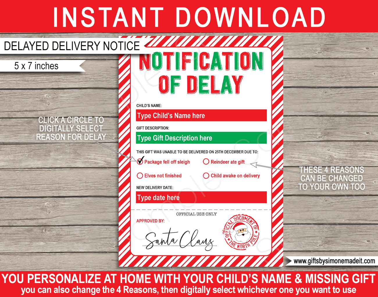 Notification Of Delay From Santa - Red &amp; Green pertaining to Christmas Gift Letter Template