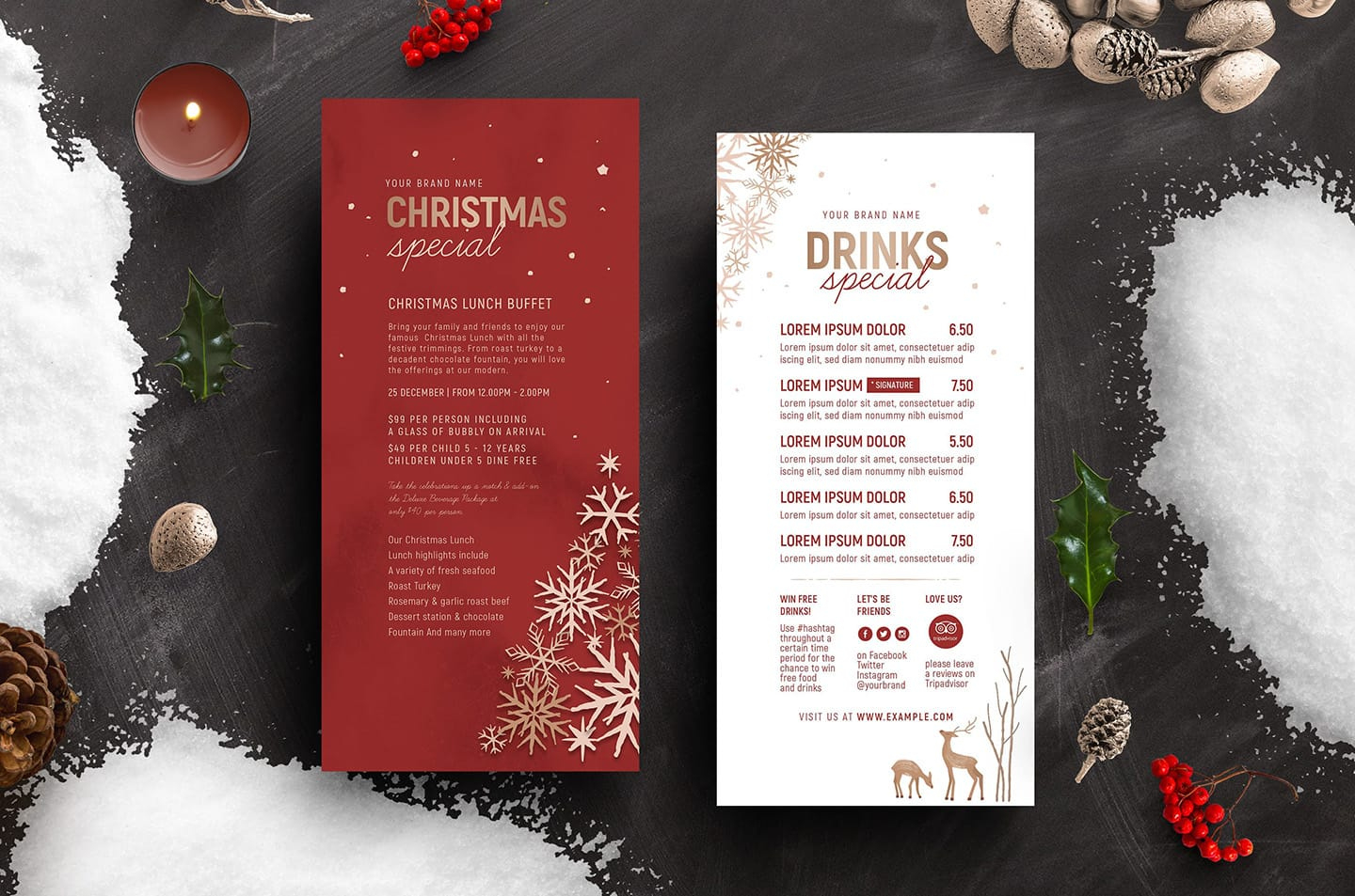 Ornate Christmas Menu Templates for Christmas Dinner Menu Card Template