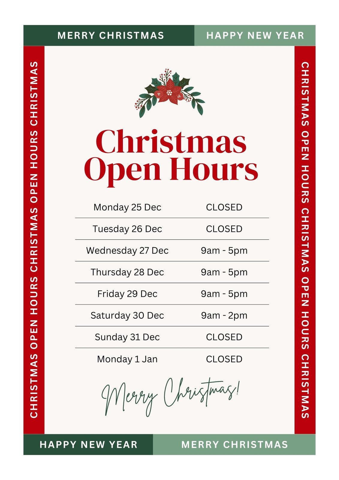 Page 4 - Free And Customizable Opening Hour Templates | Canva inside Christmas Business Hours Template