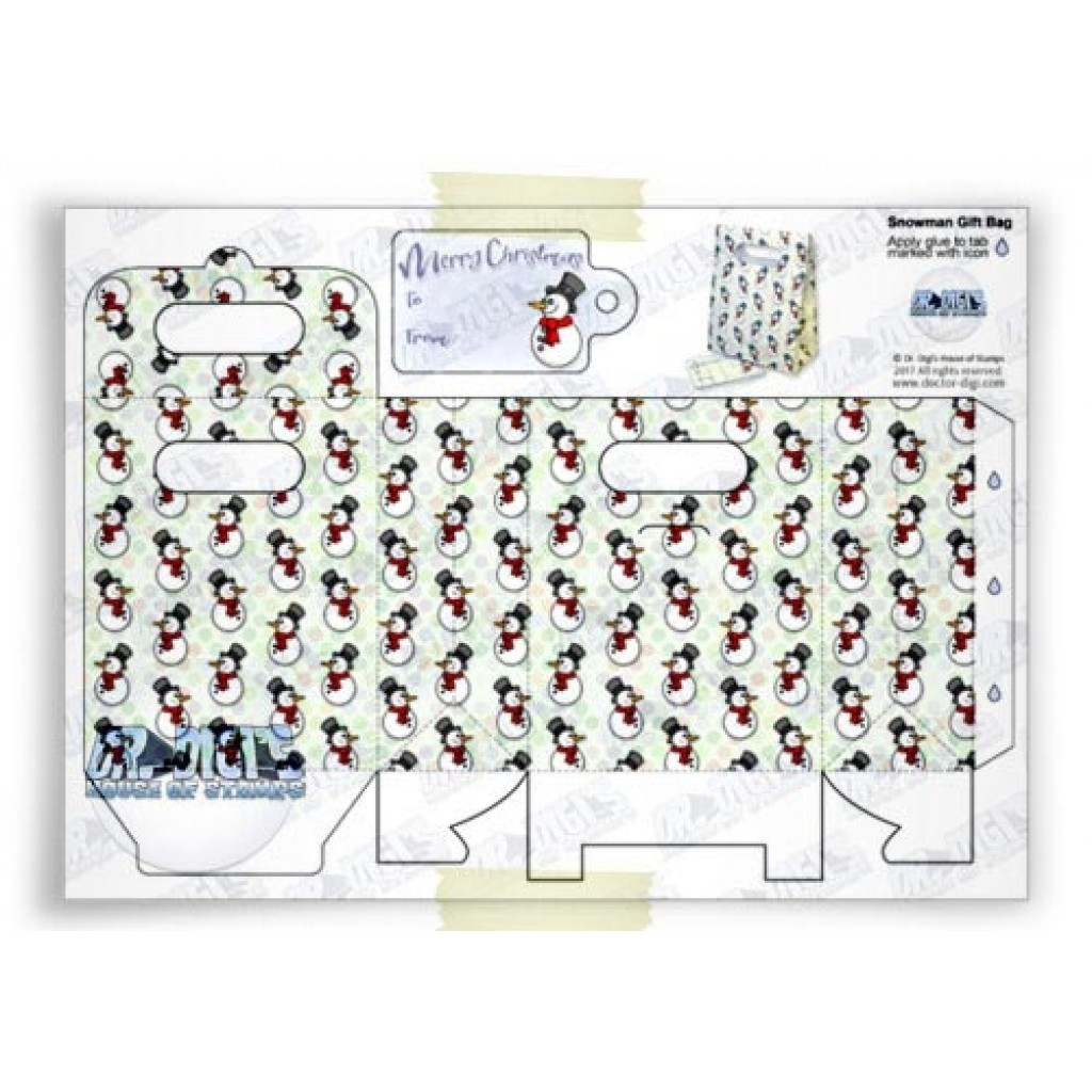 Papercraft, Christmas, Gift Bag, Snowmen, Template within Christmas Gift Bag Template